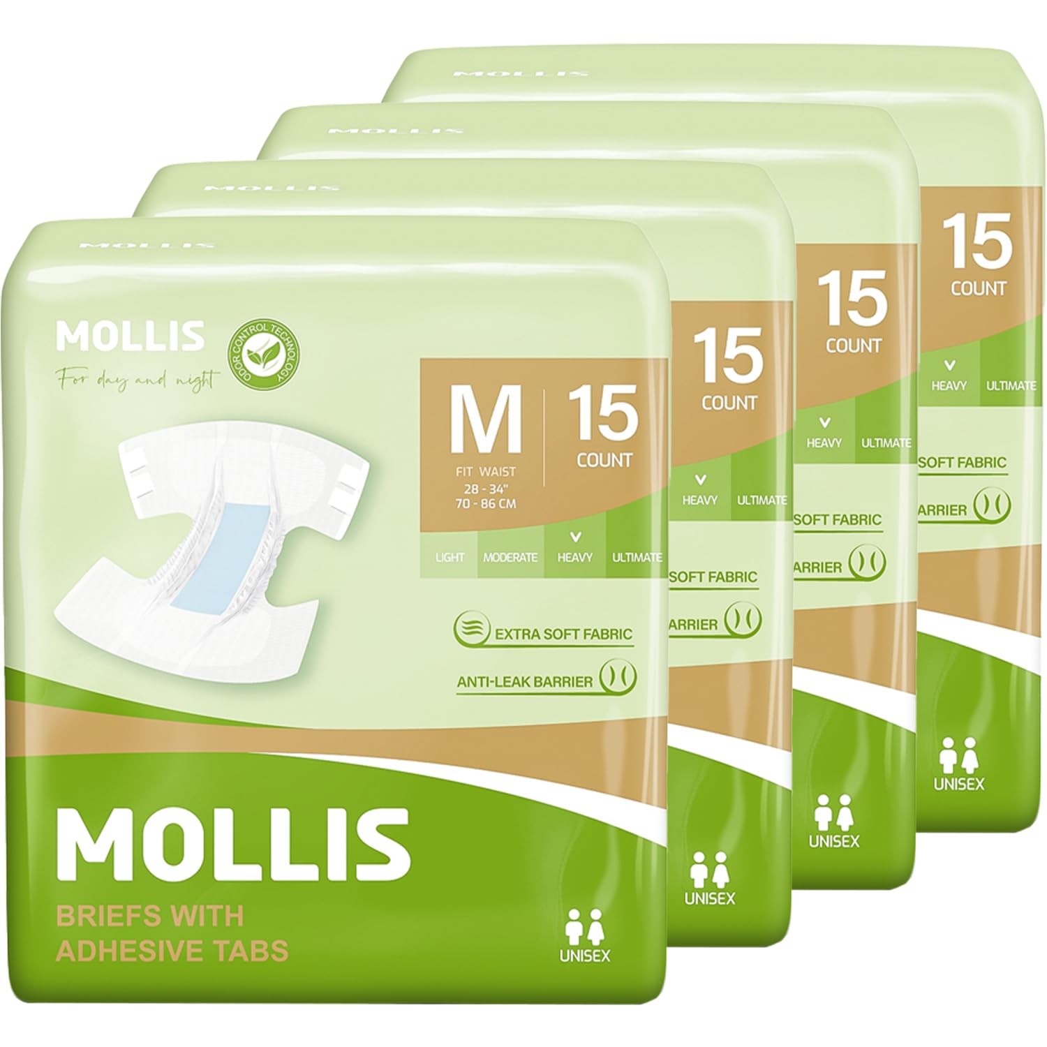 MOLLIS Adult Diapers for Women and Men, Unisex Disposable Incontinence Briefs…