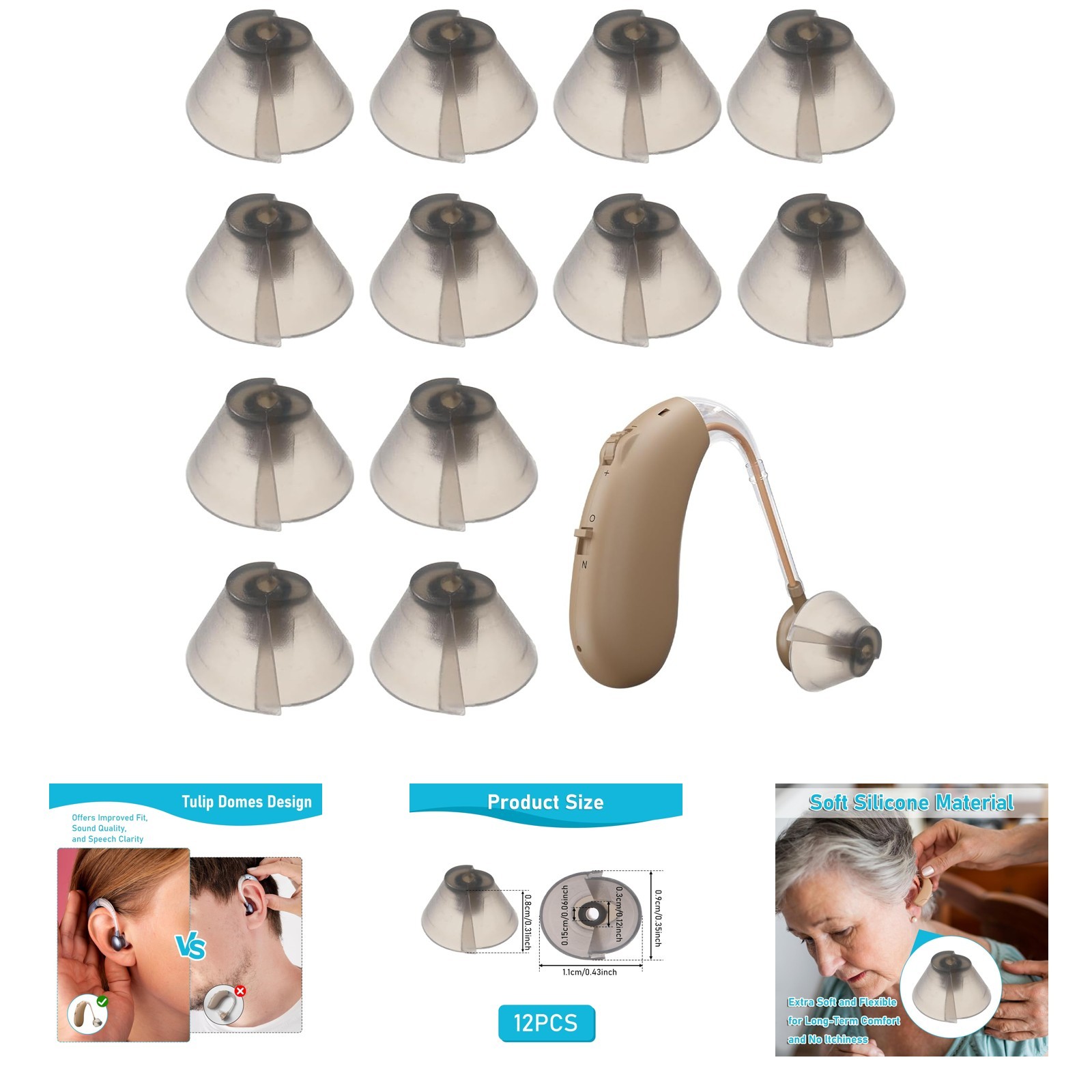 Hearing Aid Domes Silicone Resound Phonak 12 Pieces Hearing Aid Accessories