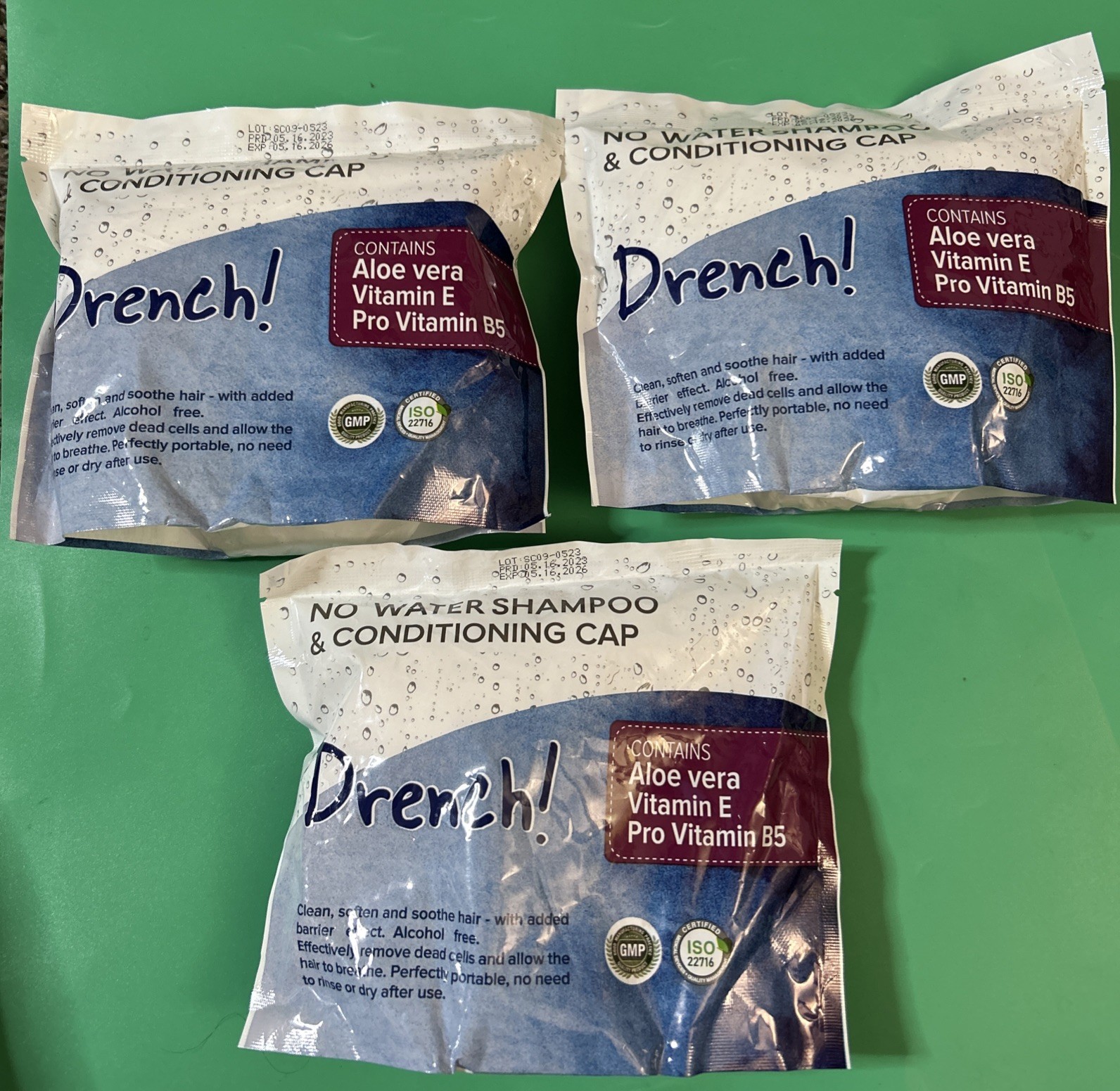 DRENCH No Rinse Shampoo & Conditioning Cap (New & Sealed) Lot Of 3