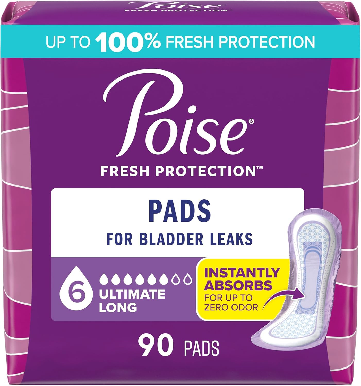 Incontinence & Postpartum Pads for Bladder Leaks, 6 Drop Ultimate Absorbency, Lo