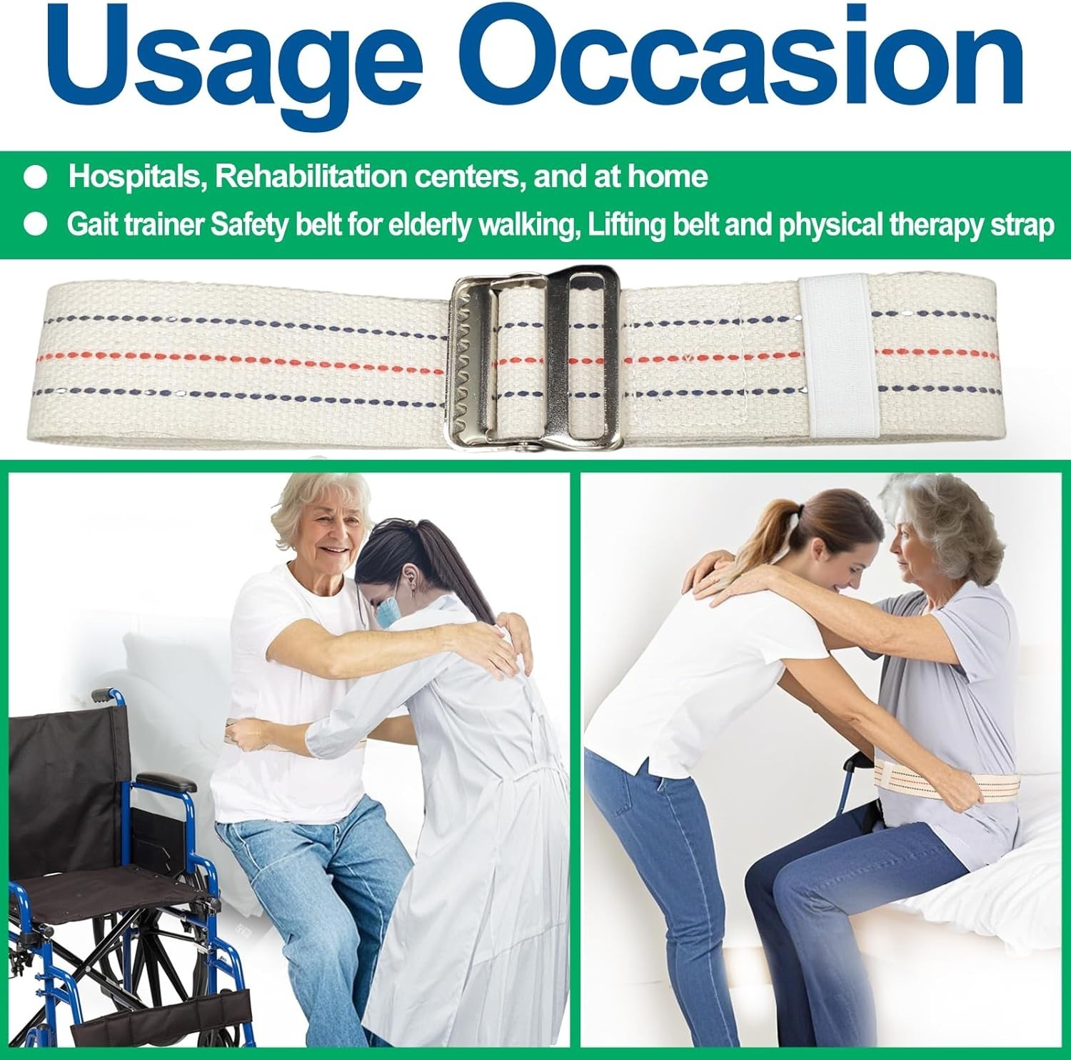 Breathable Transfer Belt with Quick-Release Metal Buckle – 60 Inch Safety Aid