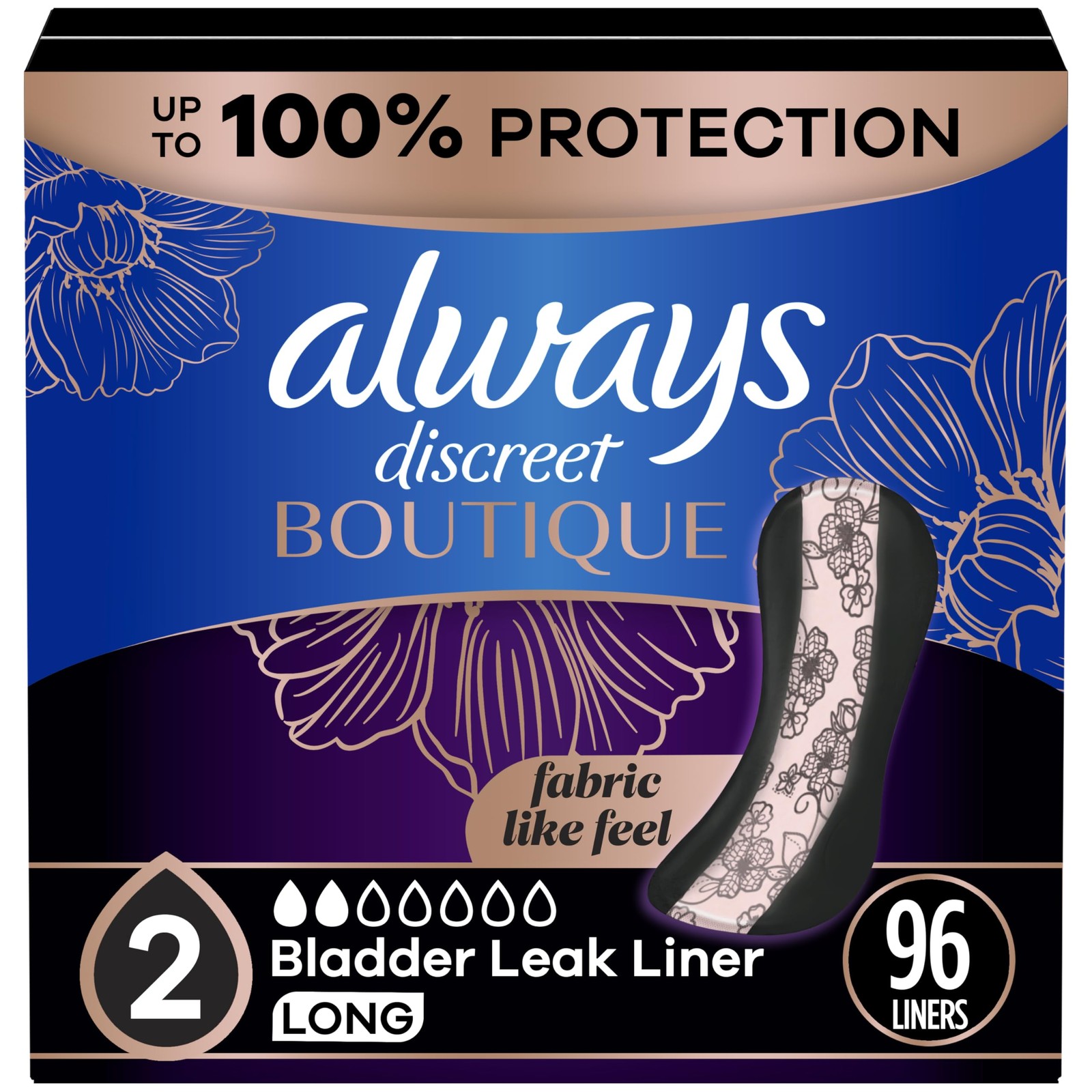Always Discreet Incontinence Panty Liners Size 2 96 Count 3 Packs