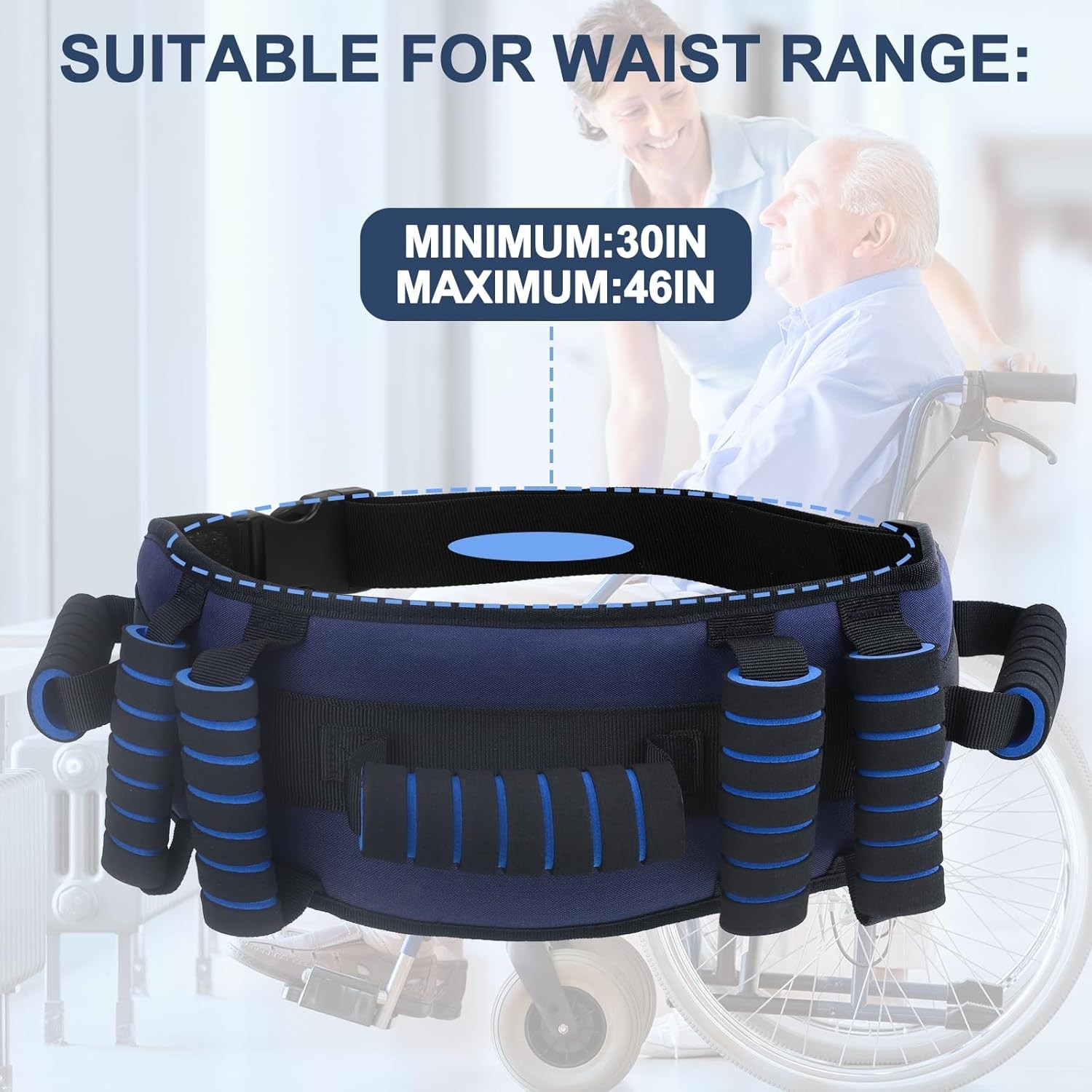 Gait Belt with 7 Handles, Transfer Belt for Seniors, Non-Slip Elderly Lift Belt