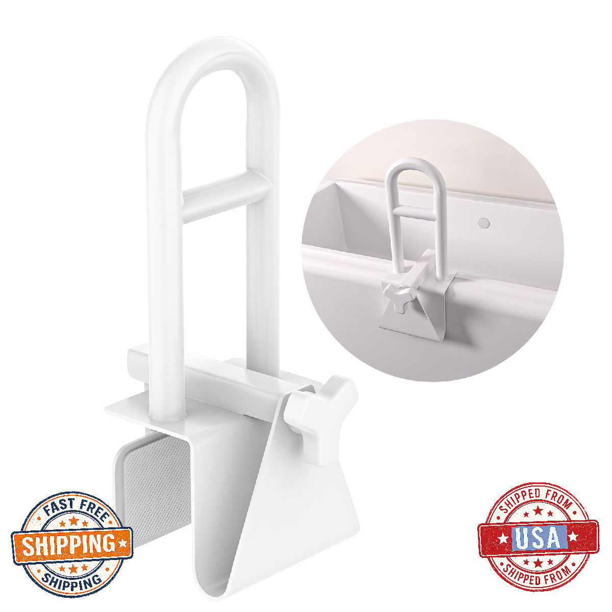 YuanDe Adjustable Bathtub Safety Rail Stainless Steel Clamp-on Handle 17×6″