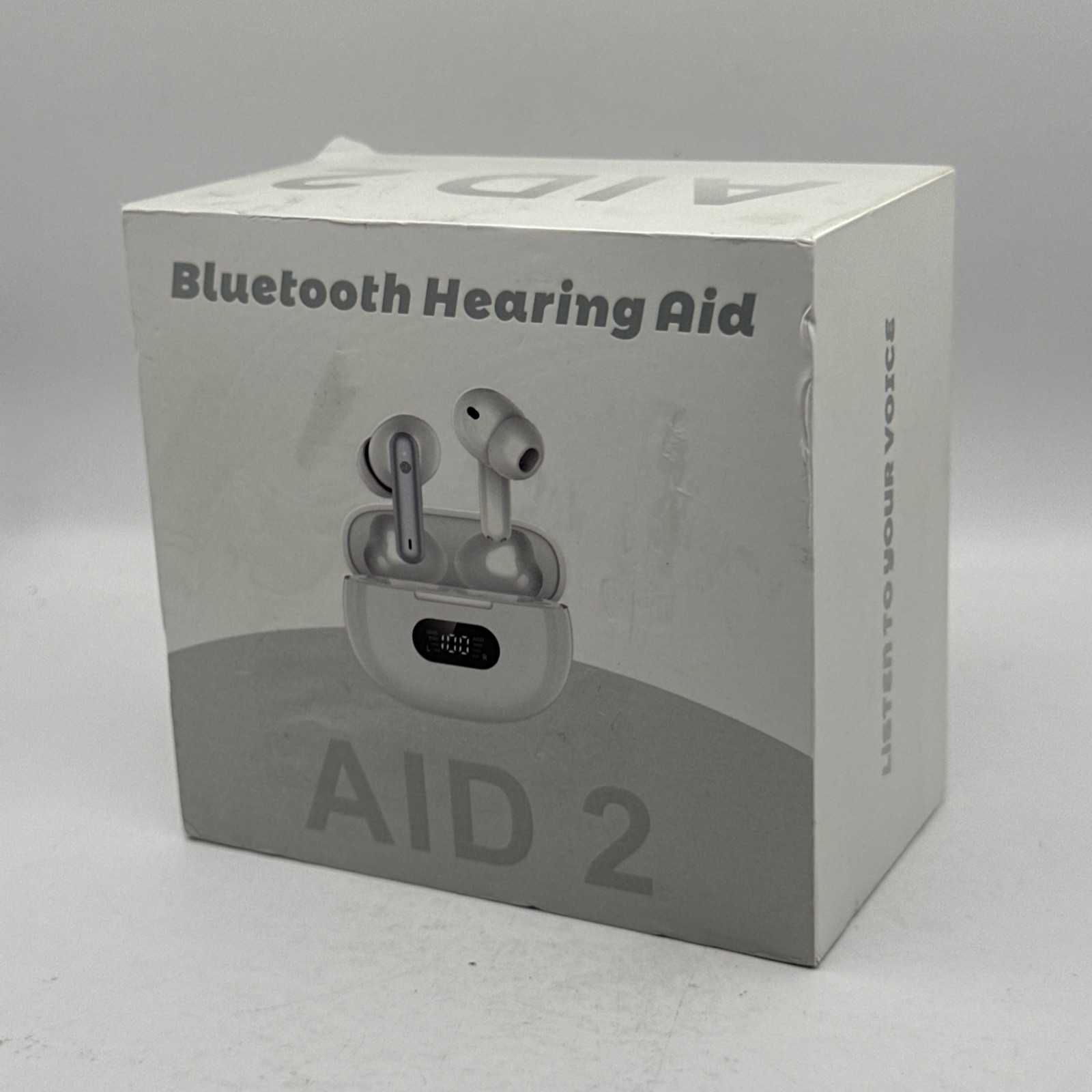 Wireless Earbuds, Bluetooth Hearing Aid LED Power Display 2 in 1 White AID 2
