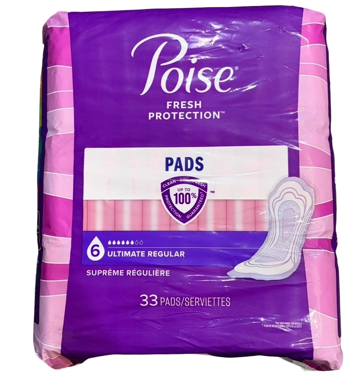 Poise Fresh Protection Pads Ultimate Regular Absorbency #6 33 Ct Sealed Pack