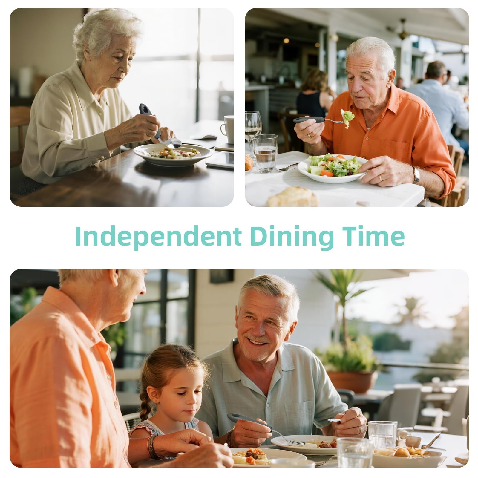 4 Pcs Adaptive Utensils Set for Elderly, Angled Handles for Arthritis & Tremors
