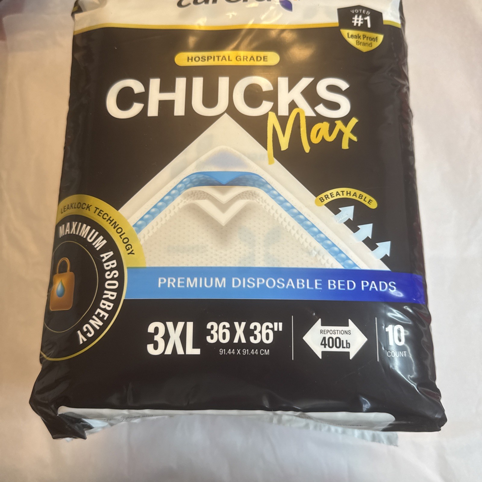 CURERA HOSPITAL GRADE CHUCKS MAX 3XL 36×36” 10 Count RESPOSTIONS 400Lbs