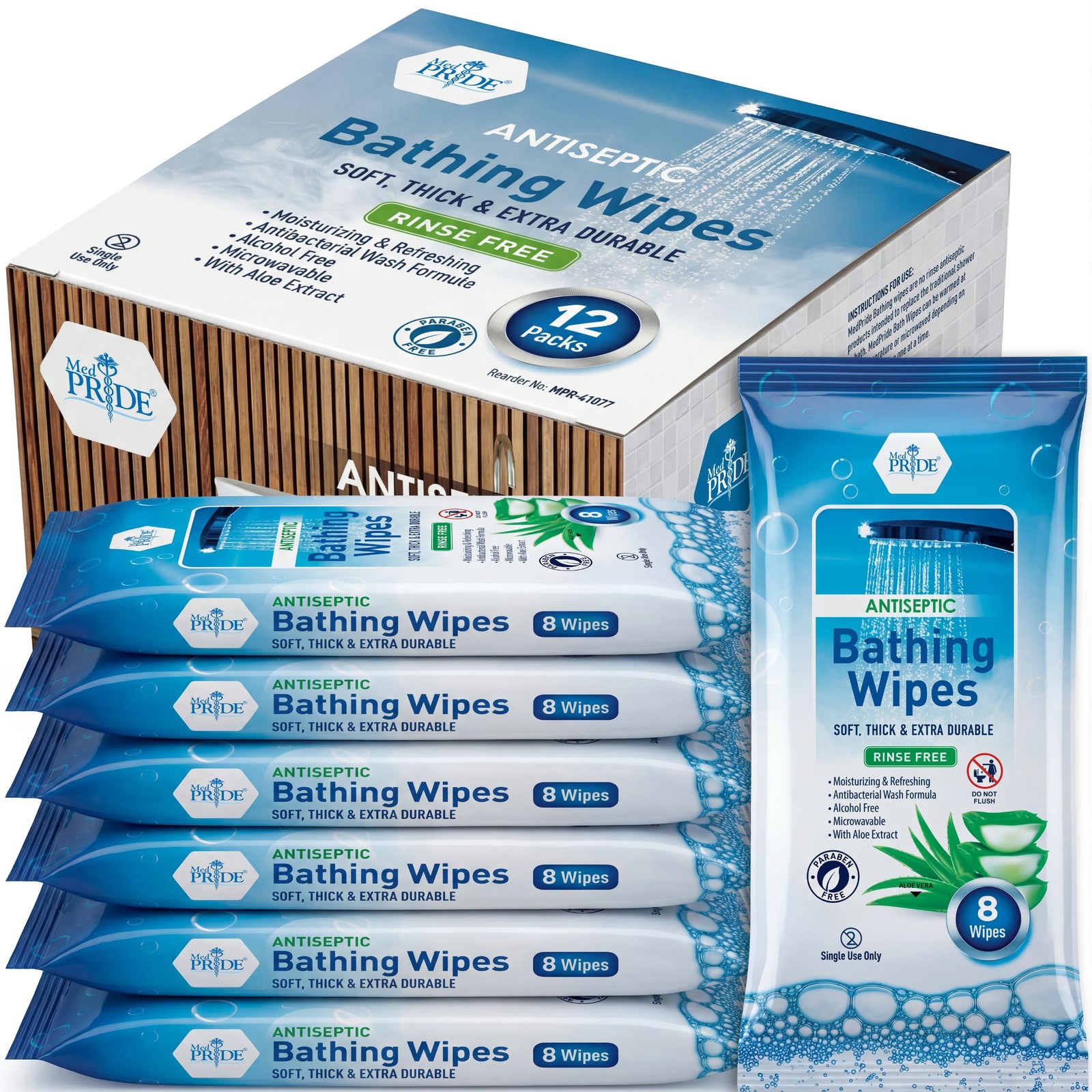 MED PRIDE Hospital Wipes for Bathing, Waterless Rinse Free Bath Wipes for Adults