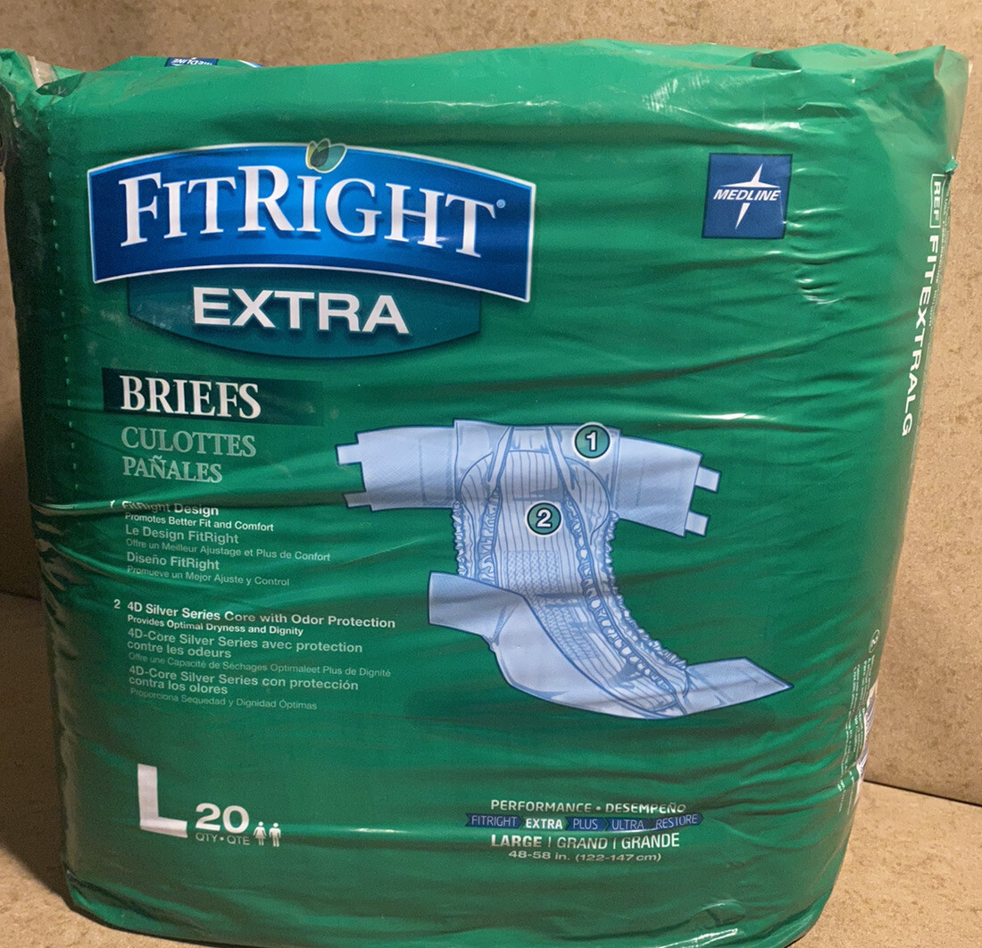 Medline FitRight Extra Briefs Size Large 20 Count