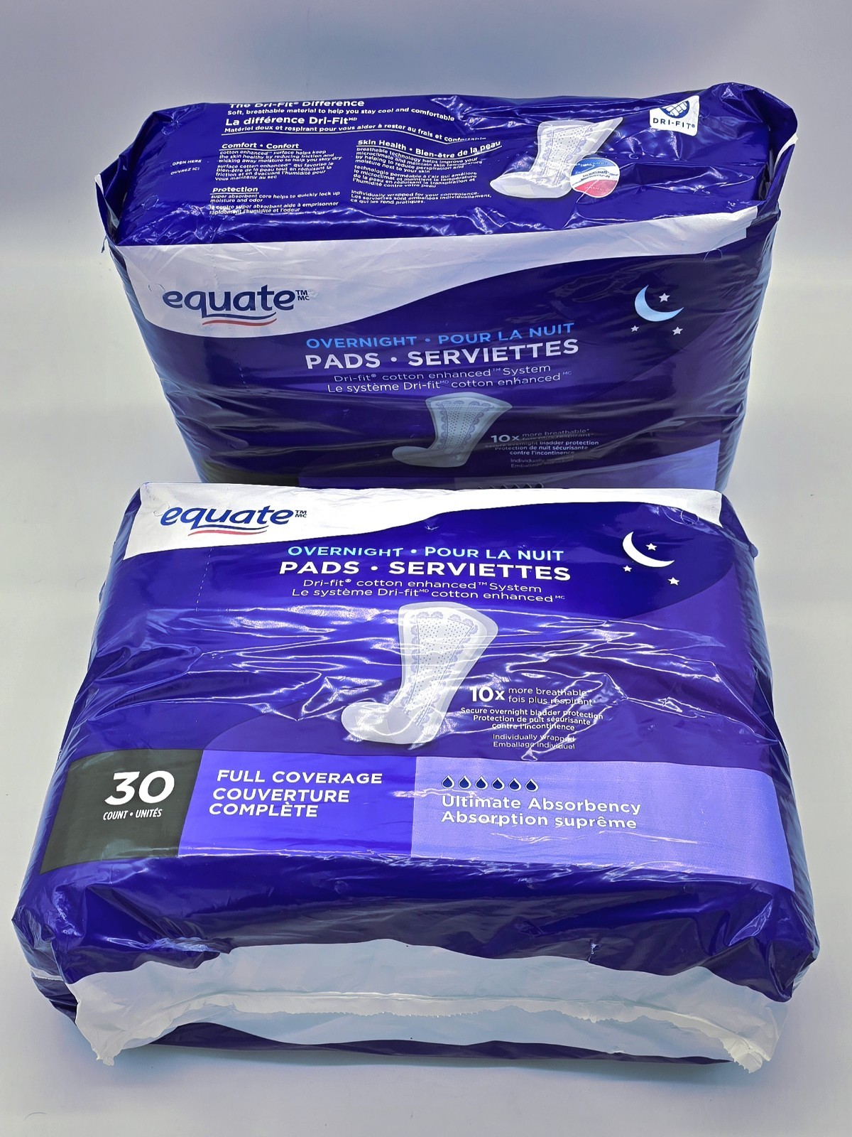 ( 2 ) ​Equate Ultimate Absorbency Overnight Contoured Pads 30 Ct 10X Breathable
