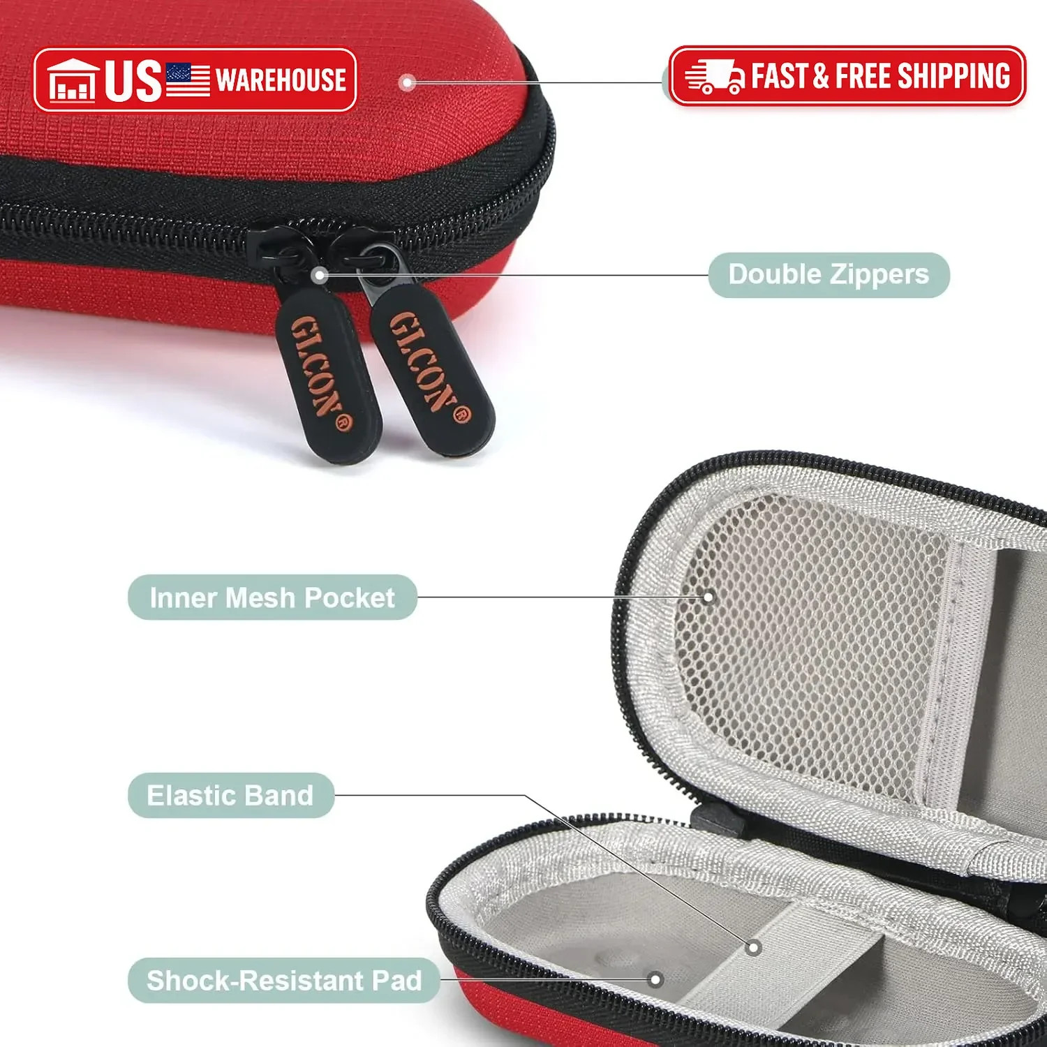 GLCON Red Mini Portable Case for Kardiamobile EKG Heart Monitor, Hearing Aids, I