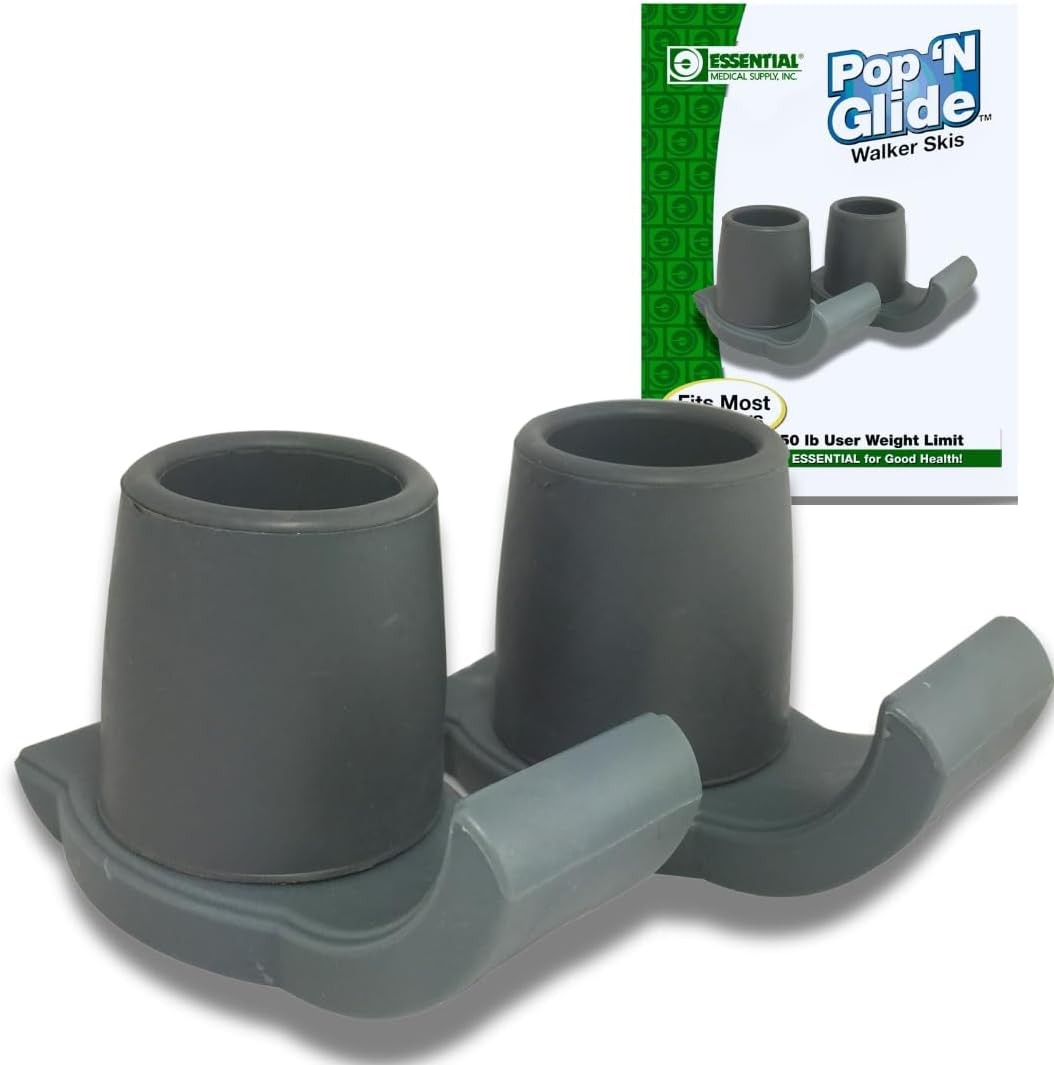 Essential Medical Supply Pop & Glide Easy Use Walker Ski Glides, 2 Pack Gray