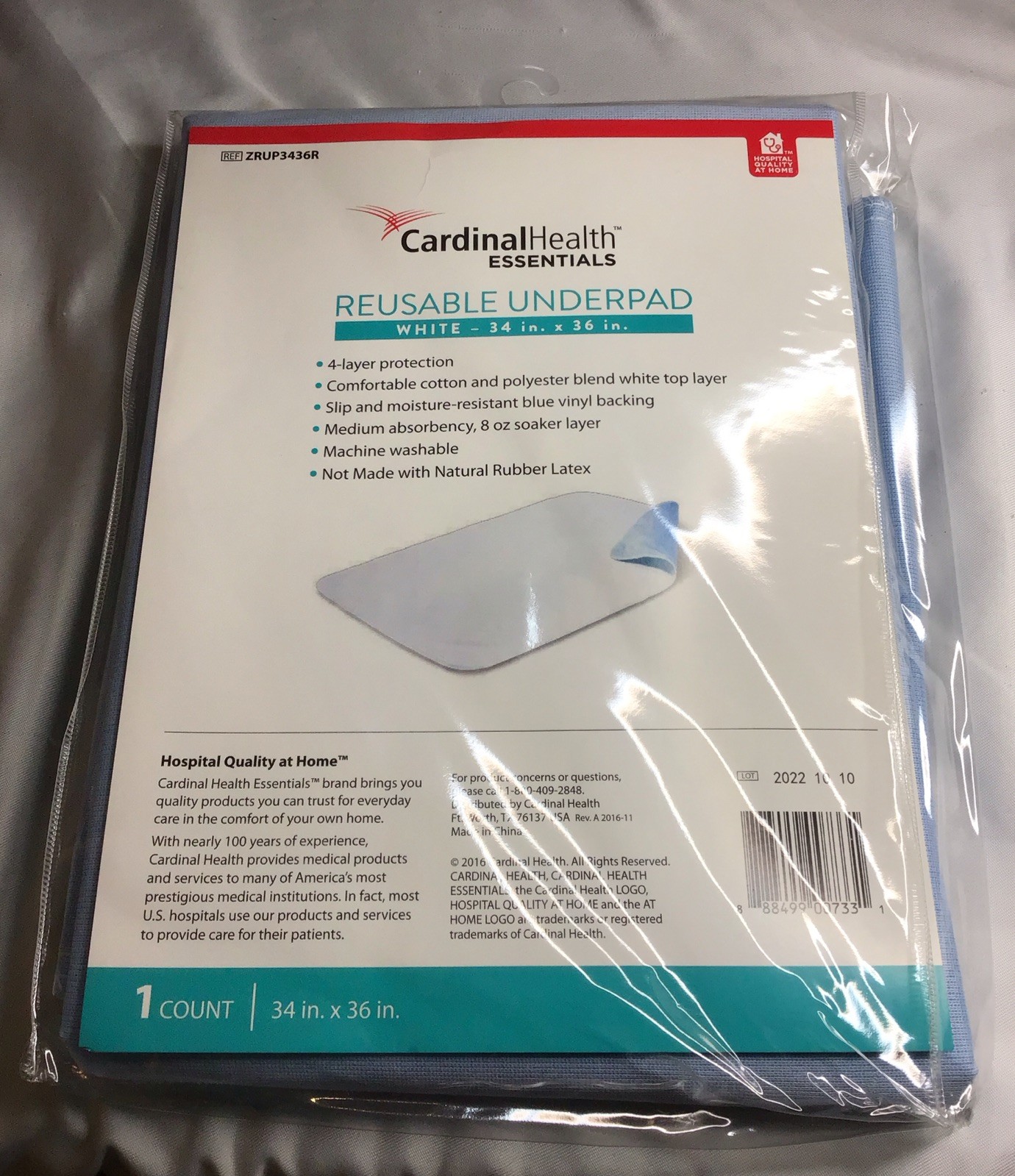 Cardinal Health Essentials 34″ x 36″ Reusable Underpad Bed Pad Washable