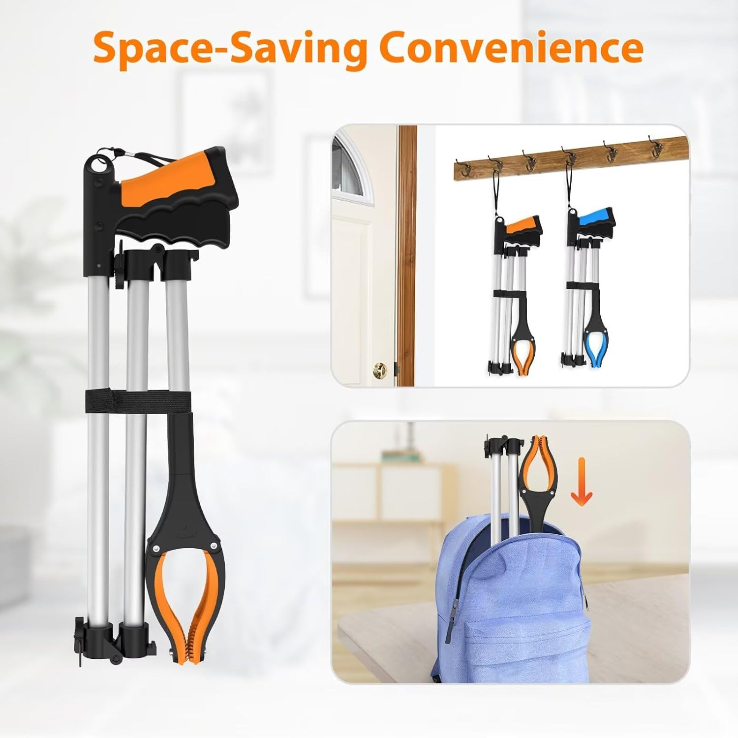 2-Pack 43″ Extra Long Grabber Reacher Tool | Foldable Trash Picker Upper, 360° R