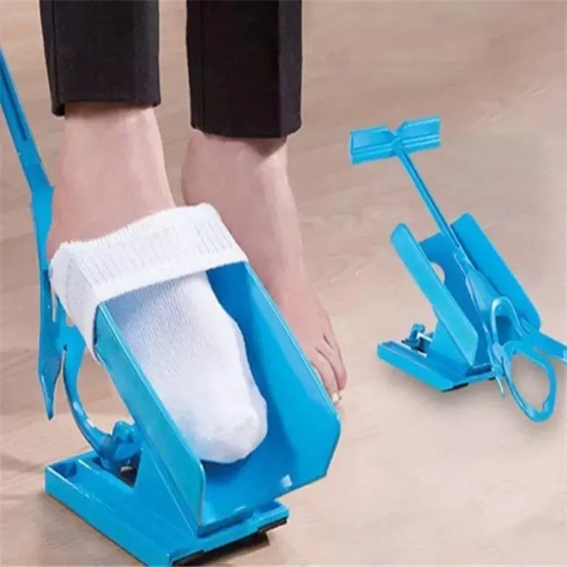 New Sock Slider Aid Blue Helper Kit Helps Put Socks On Off No Bending Shoe Horn-