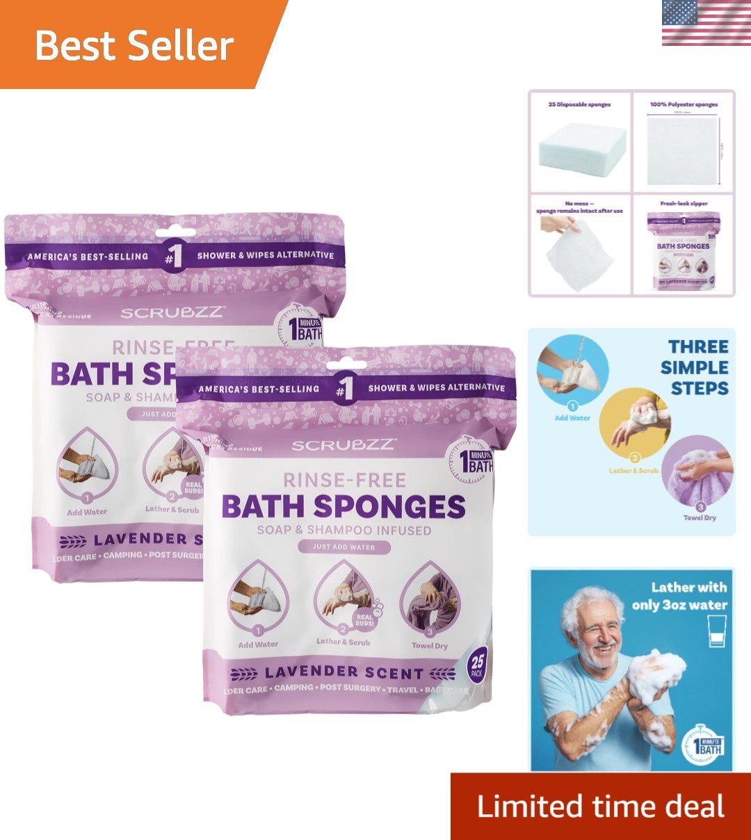 50 Count Lavender No Rinse Bath Wipes – Perfect for Travel and Post-Surgery Care