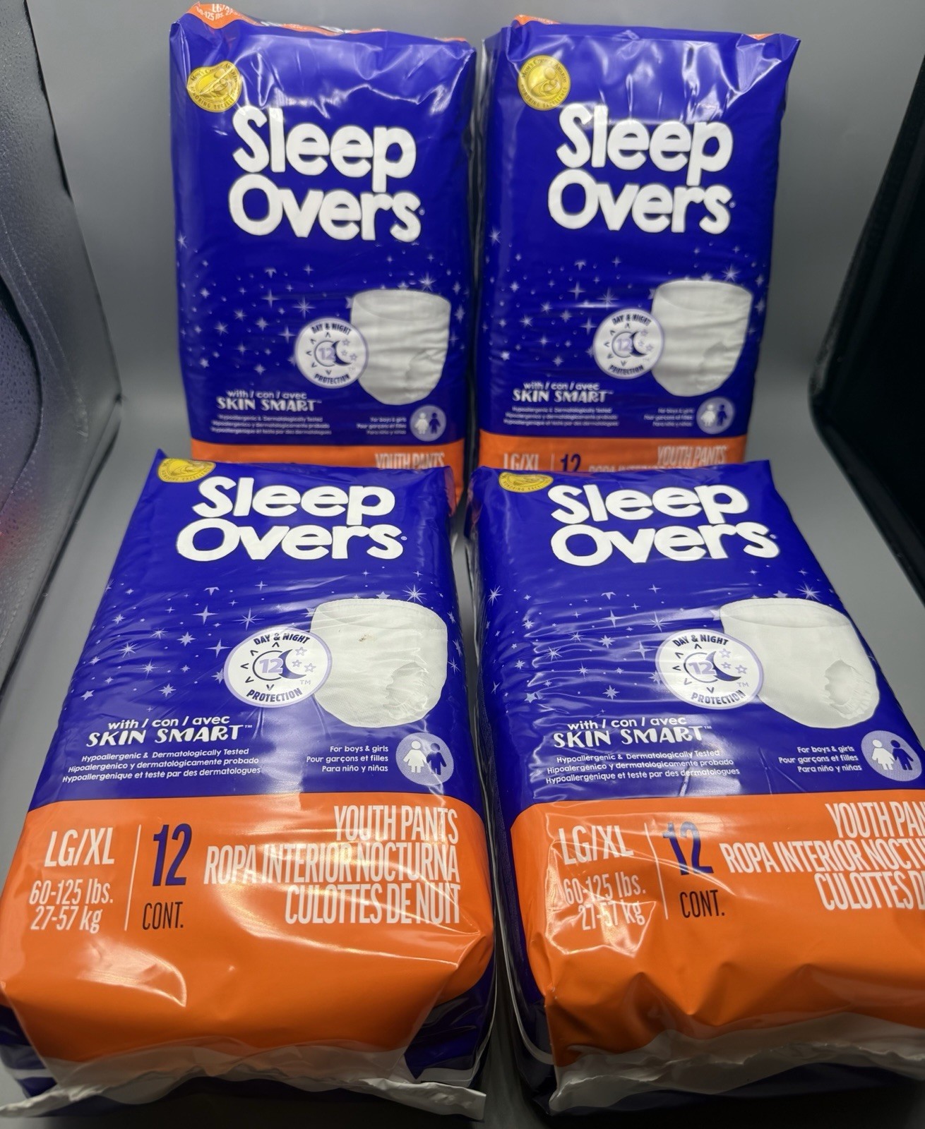 (4) PACKS OF 12 SLEEP OVERS BY CUTIES PULL UP UNDERBRIEFS LG XL 60-125 POUNDS