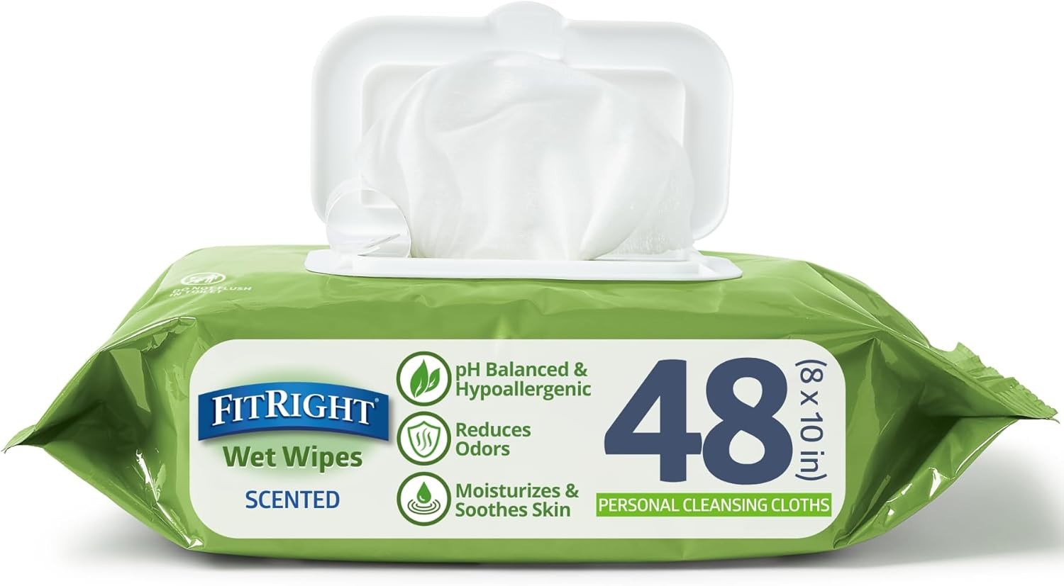 Medline FitRight Aloe Personal Cleansing Cloth Wipes, Scented, Pack of 48