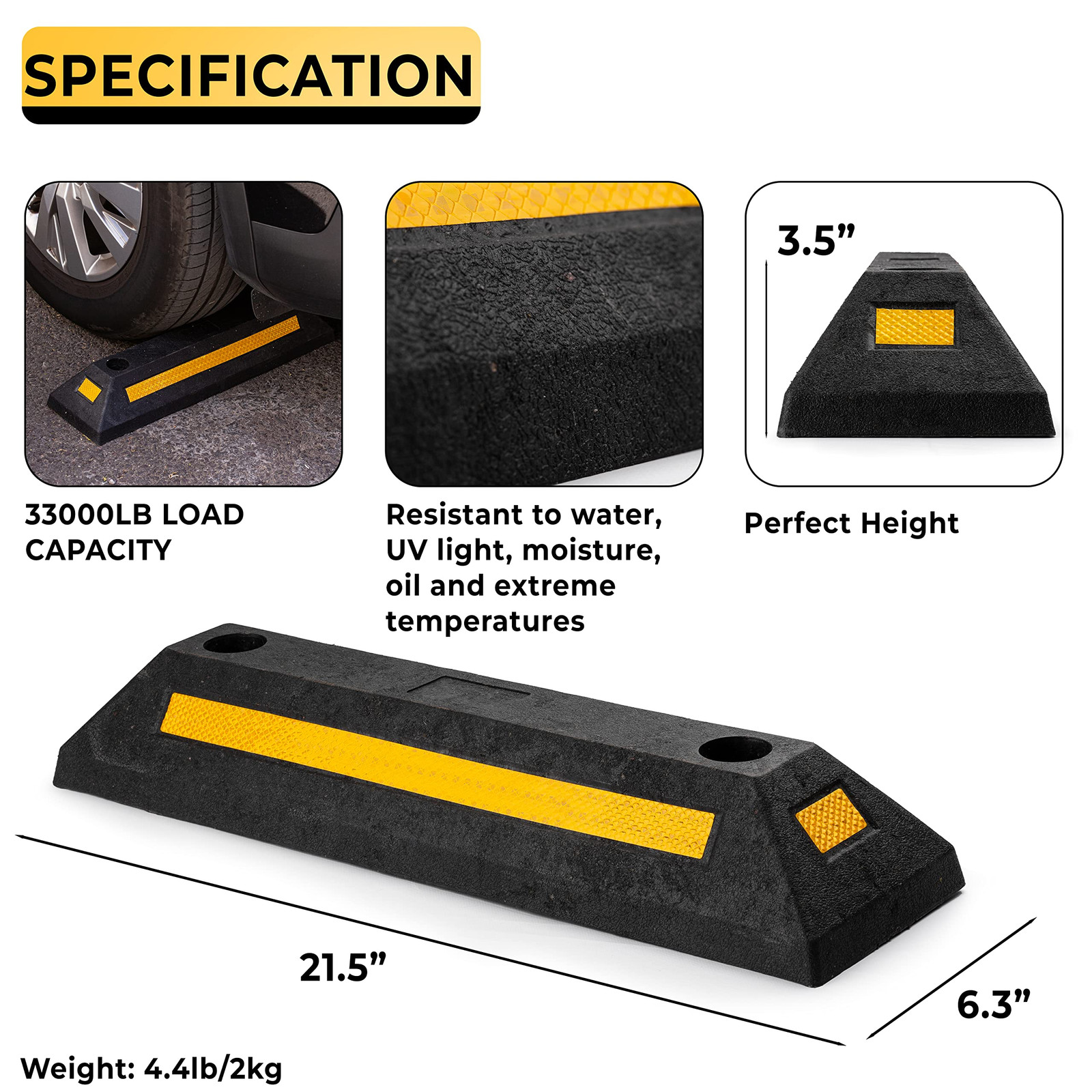 Heavy Duty Rubber Parking Guide -4 Pcs Premium Quality Durable Car Garage Whe…