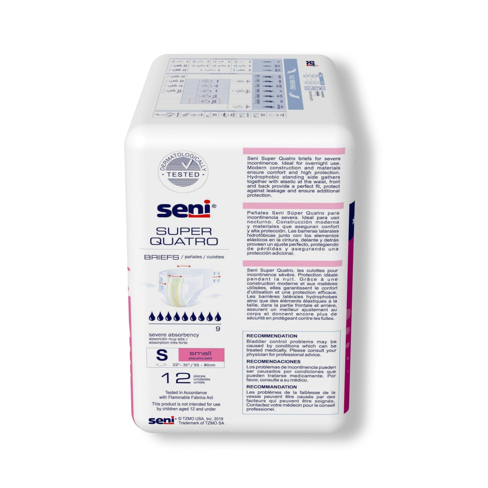 Seni Super Quatro Unisex Adult Incontinence Briefs with, 22-31 in, 12 ct