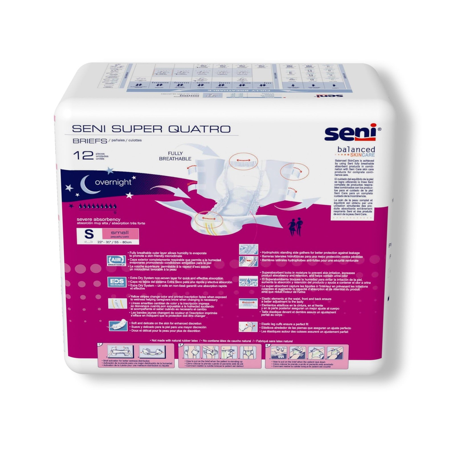 Seni Super Quatro Unisex Adult Incontinence Briefs with, 22-31 in, 12 ct