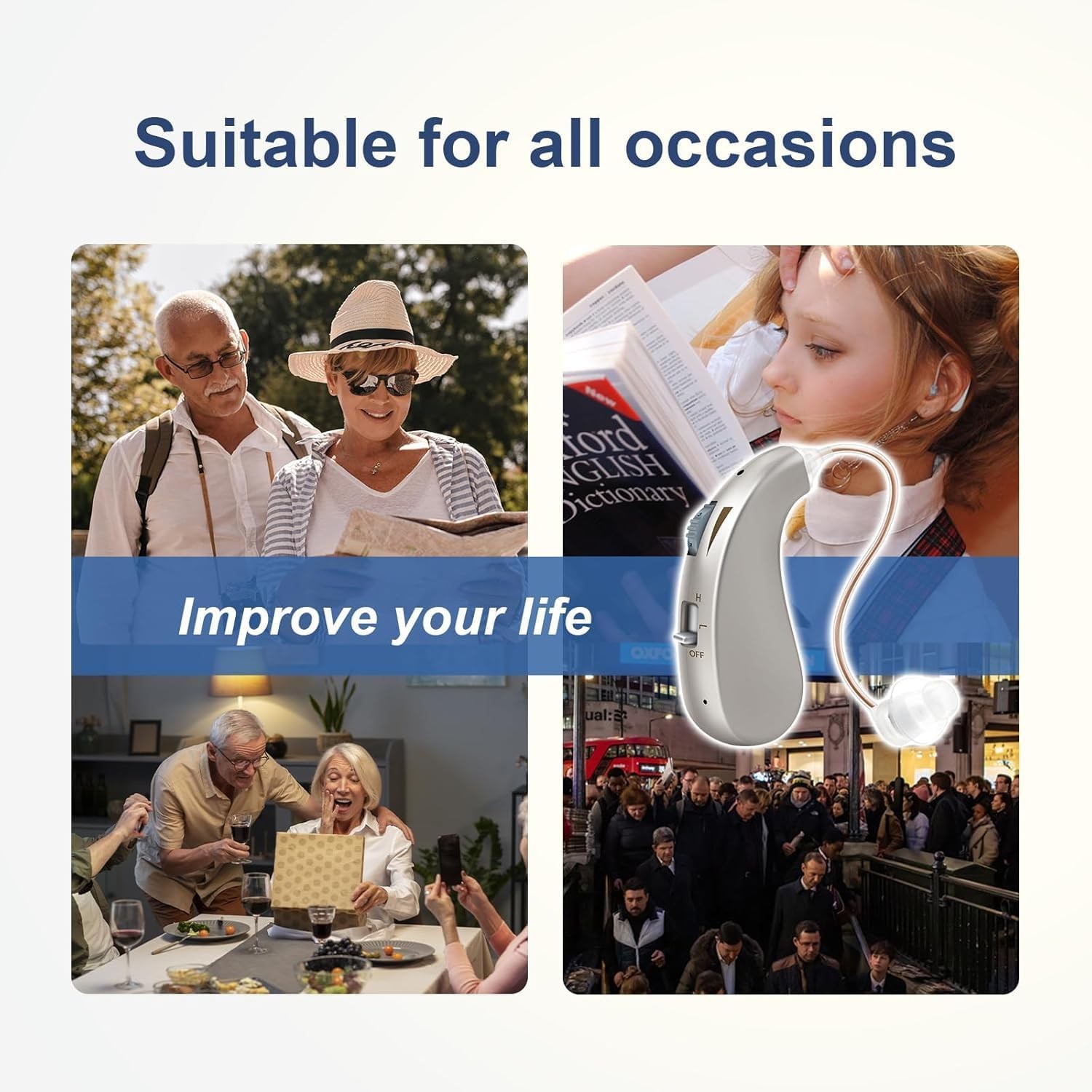 Pair Rechargeable Digital Hearing Aid Portable Deaf Elderly BTE Sound Amplifier