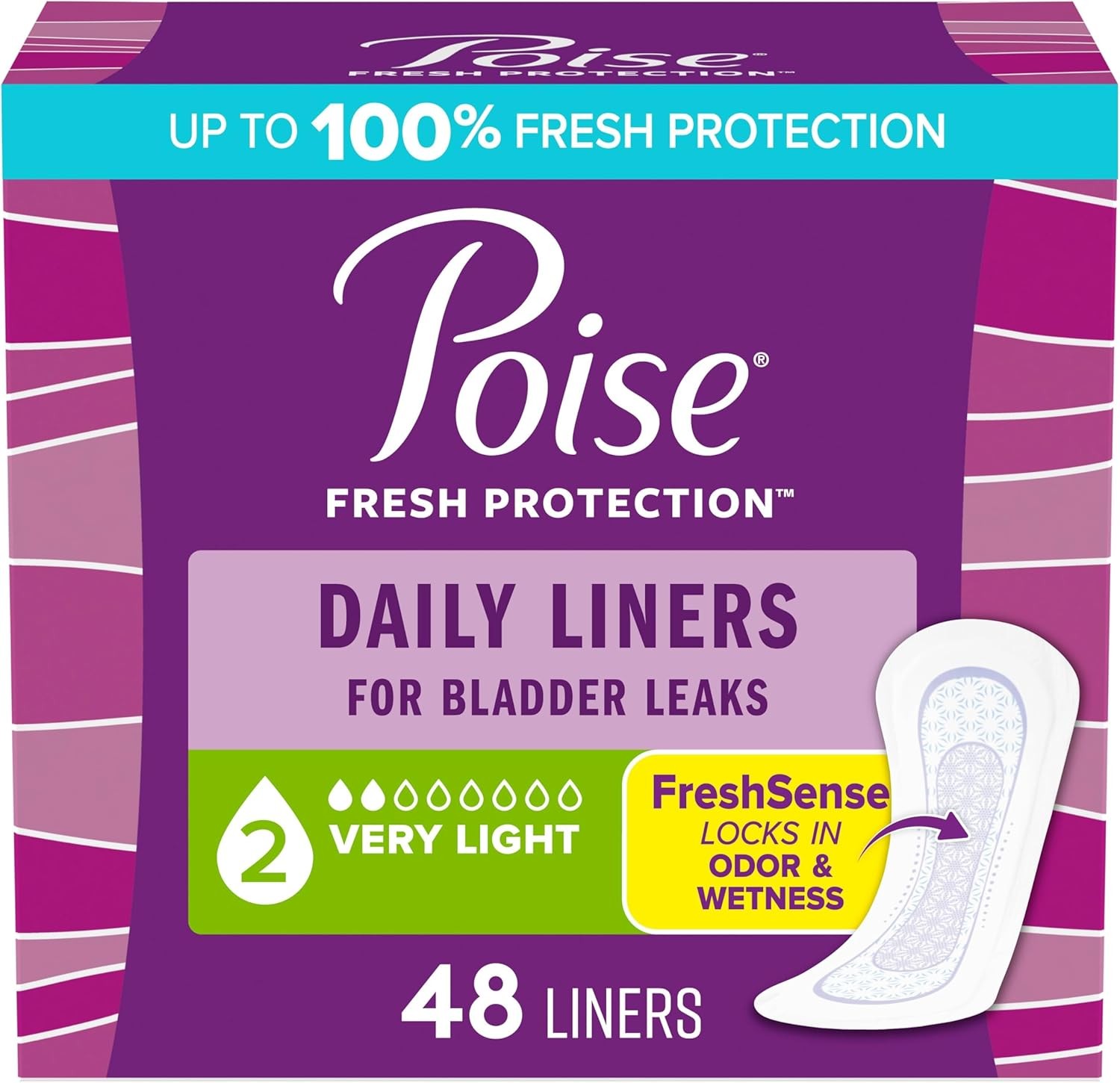 Poise Daily Liners, Incontinence Panty Liners for Bladder Leaks, 2 Drop Very Lig