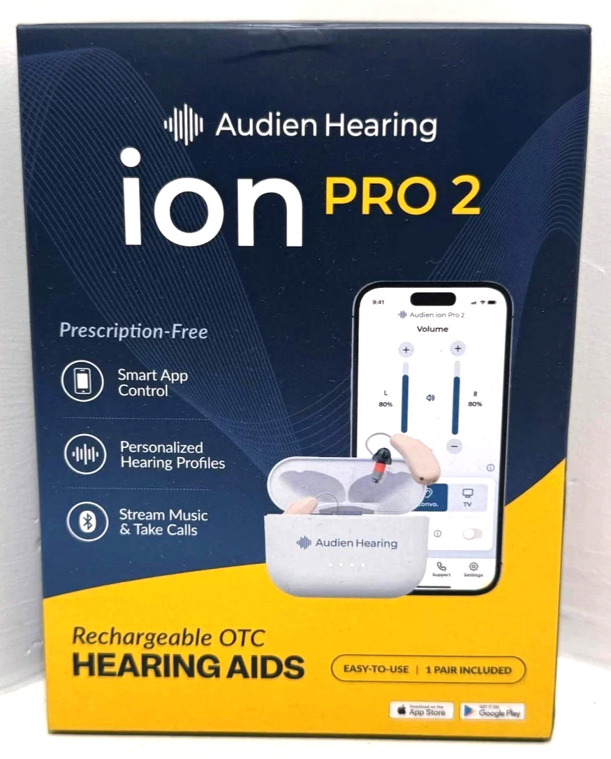 Audien Hearing ion Pro 2 OTC Rechargeable Hearing Aids App Control Brand New