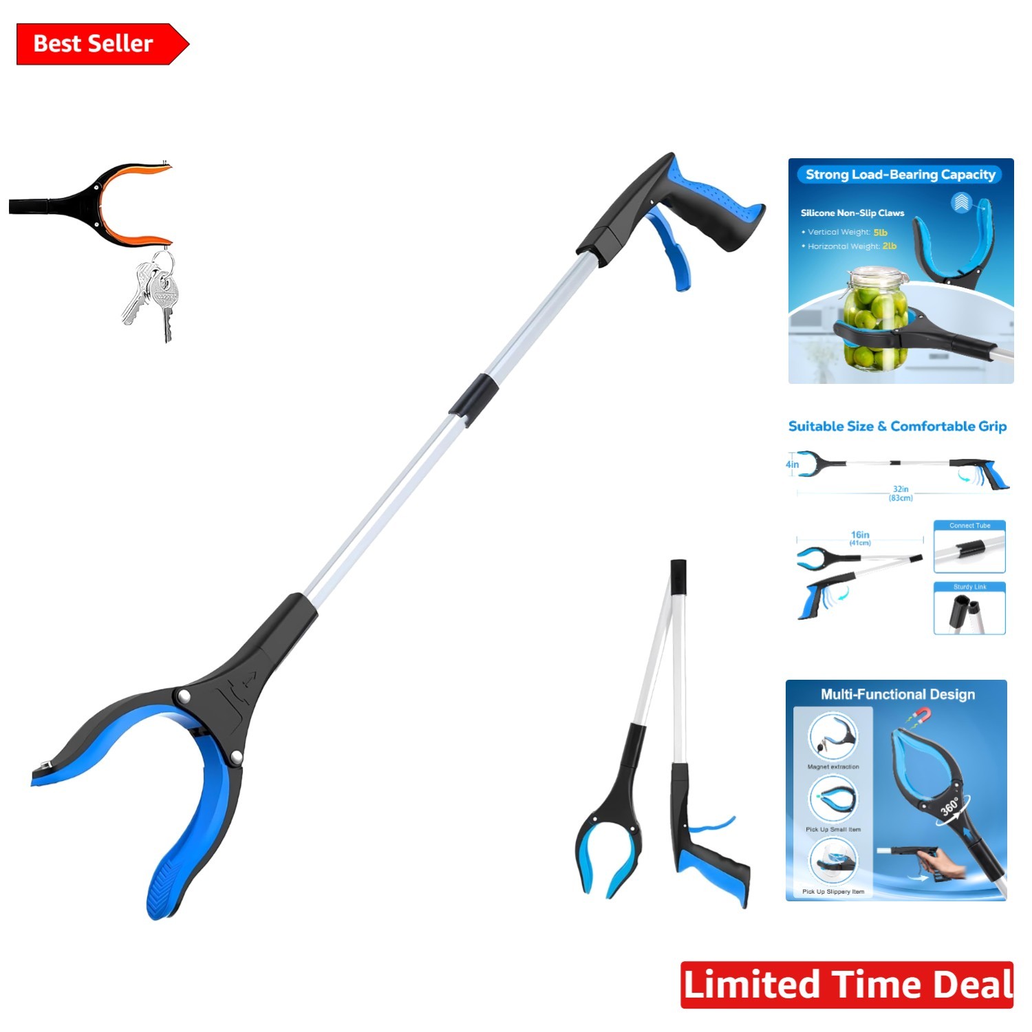 Portable 32″ Reaching Tool with Strong Magnet – Essential for Seniors & Recovery