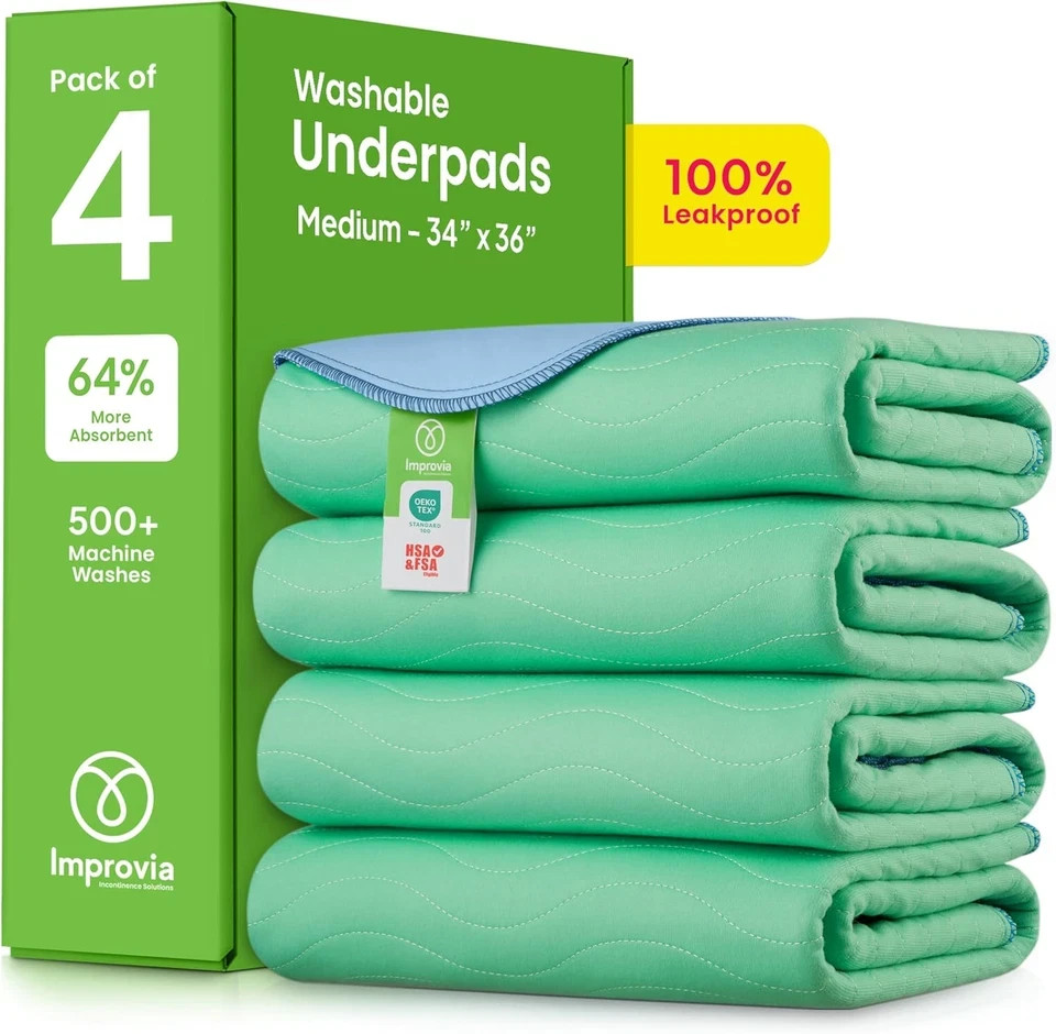Washable Underpads 34×36 Reusable Bed Pads Heavy Absorbency Waterproof 4 Pack…