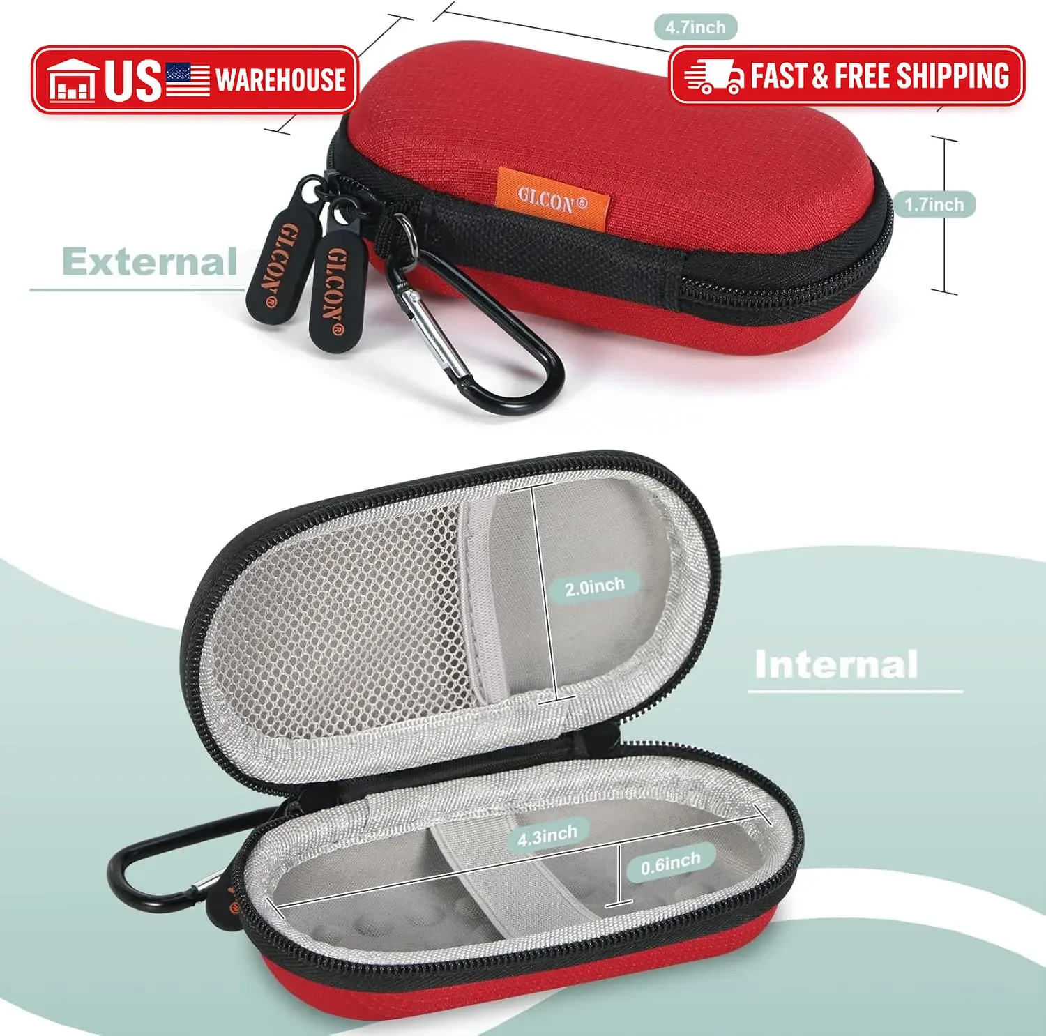 GLCON Red Mini Portable Case for Kardiamobile EKG Heart Monitor, Hearing Aids, I