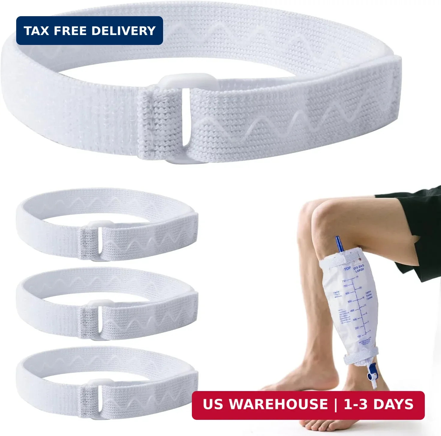 Anti-Slip Catheter Leg Bag Strap, 16 in / 40 cm | Silicone Grip, Adjustable Hook