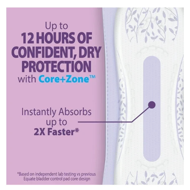 Equate Options Incontinence Pads for Women, Ultimate, Long, 51 Count