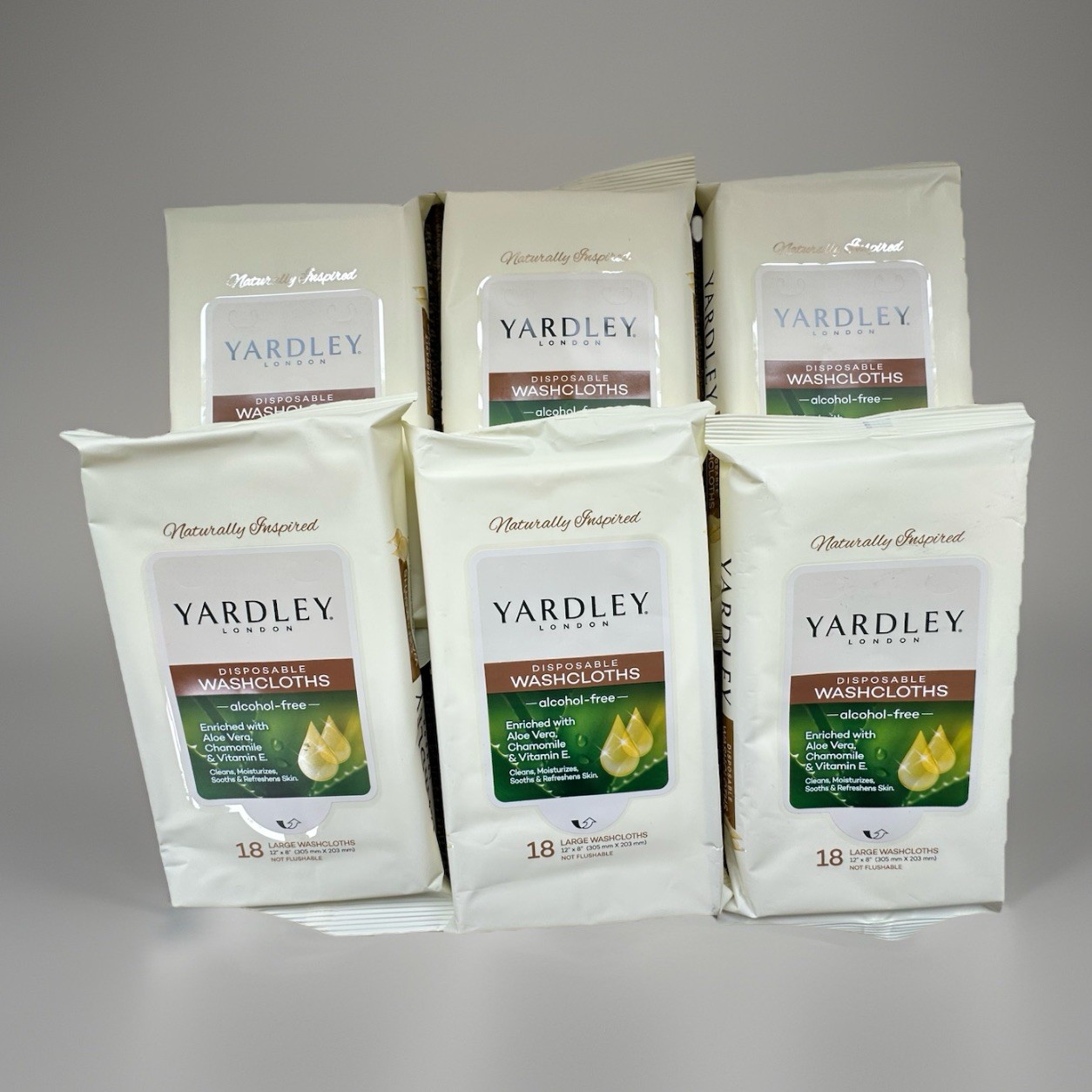 6x Lot of Yardley London Body Wipes 18 ct. Disposable Wash Cloths 12×8″ 108 CT