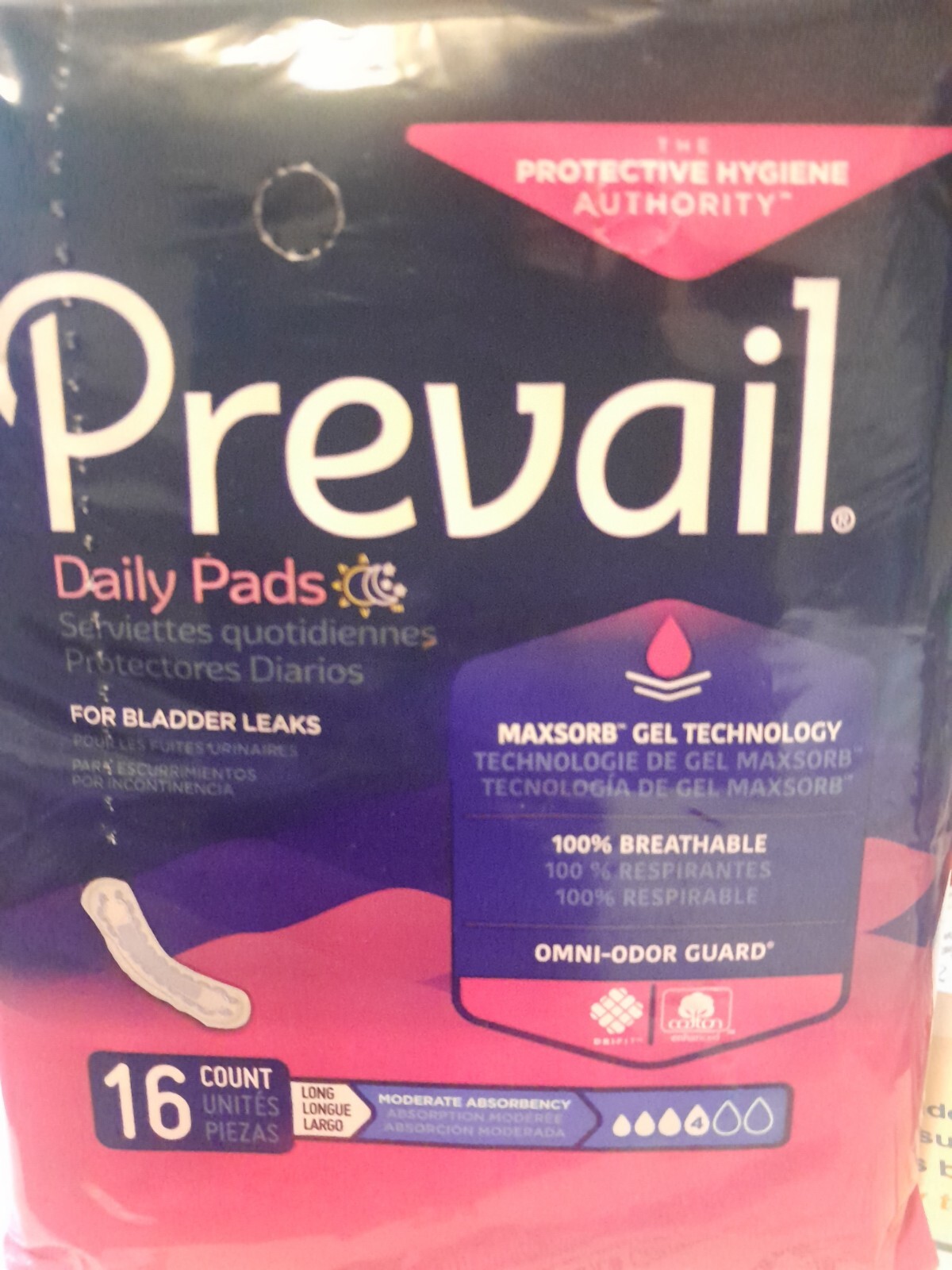Prevail Daily Bladder Control Pad Moderate Absorbency Long