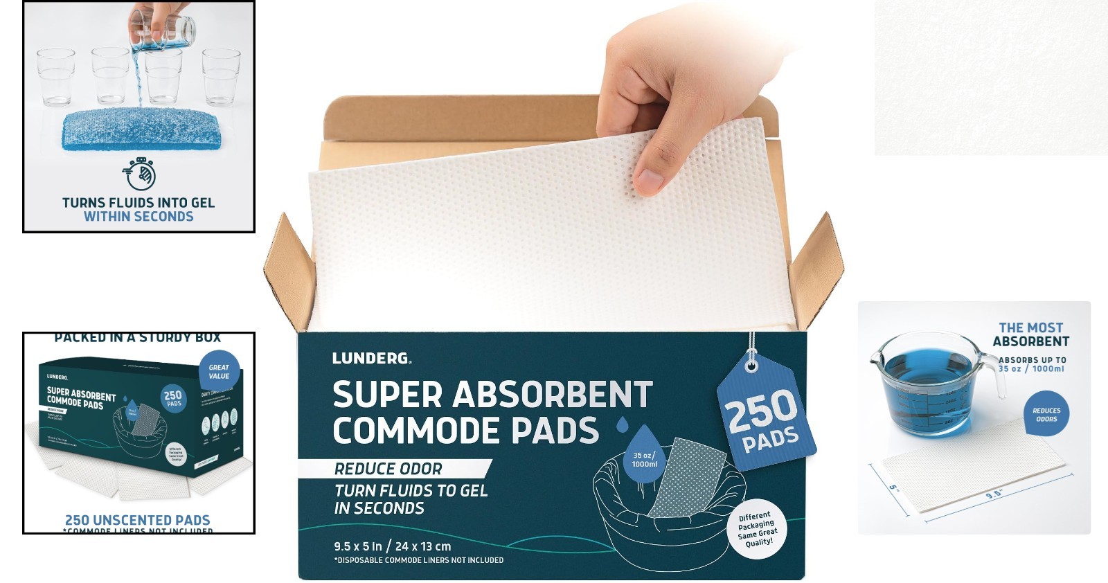 Super Absorbent Commode Pads – 250 Count Medical Grade Disposable Liners