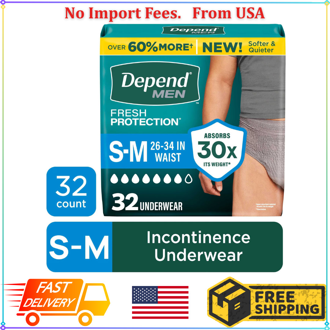 Depend Fresh Protection Incontinence Underwear for Men, Adult Diapers, S/M, 32Ct