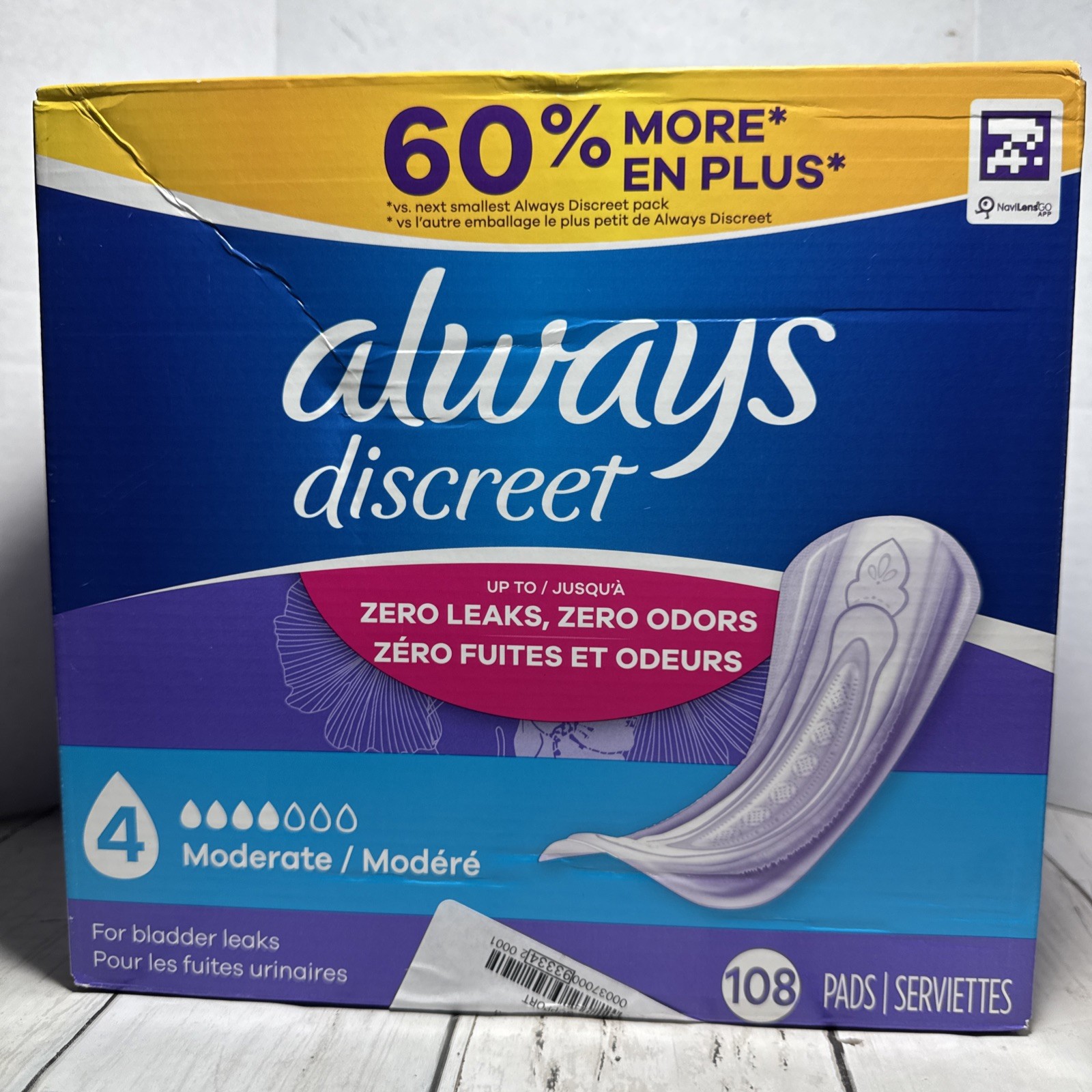 Always Discreet Incontinence Pads # 4 Moderate Regular Length 108CT Sealed