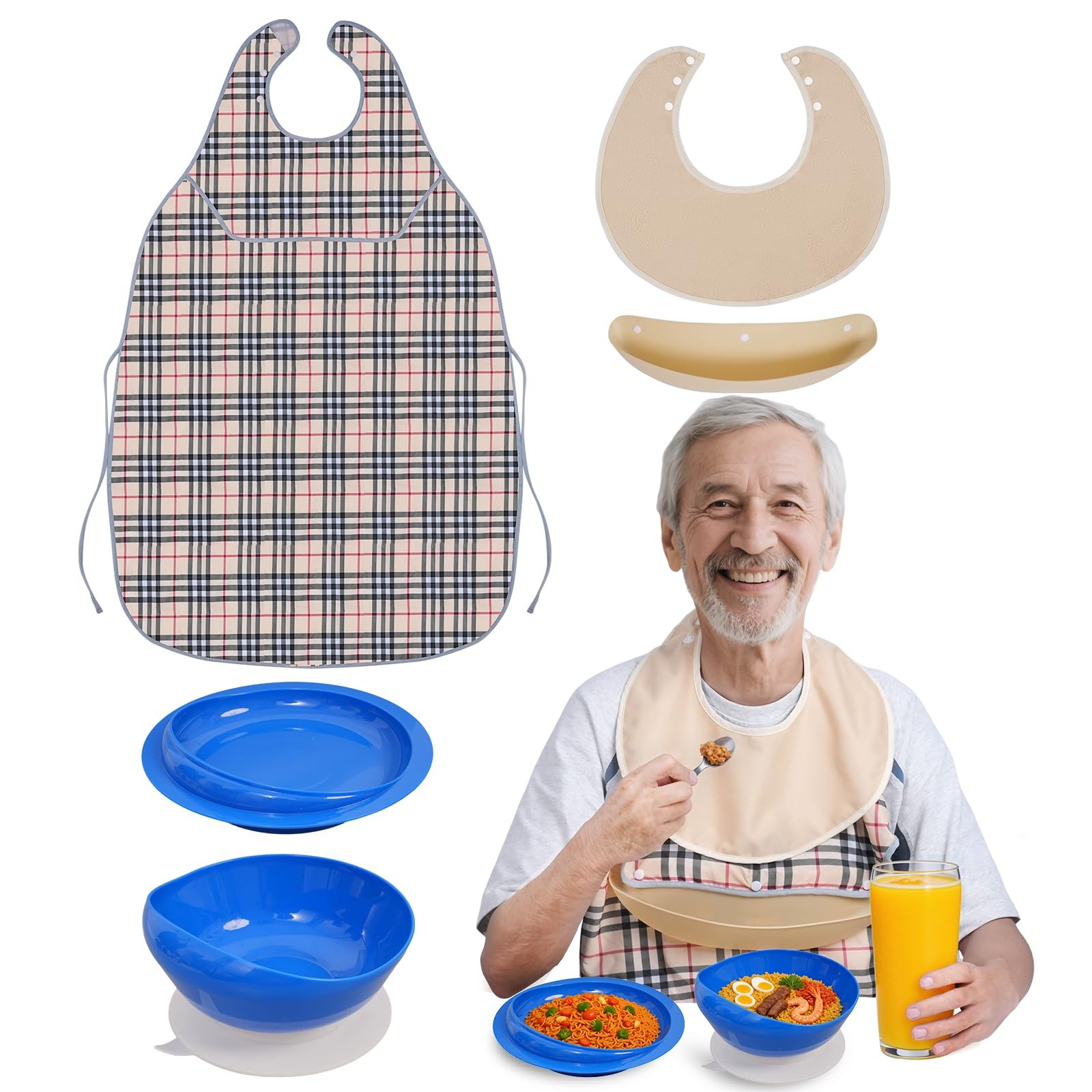Adaptive Utensils For Elderly Suction Base Bibs Spill Proof Bowl Plate Dish