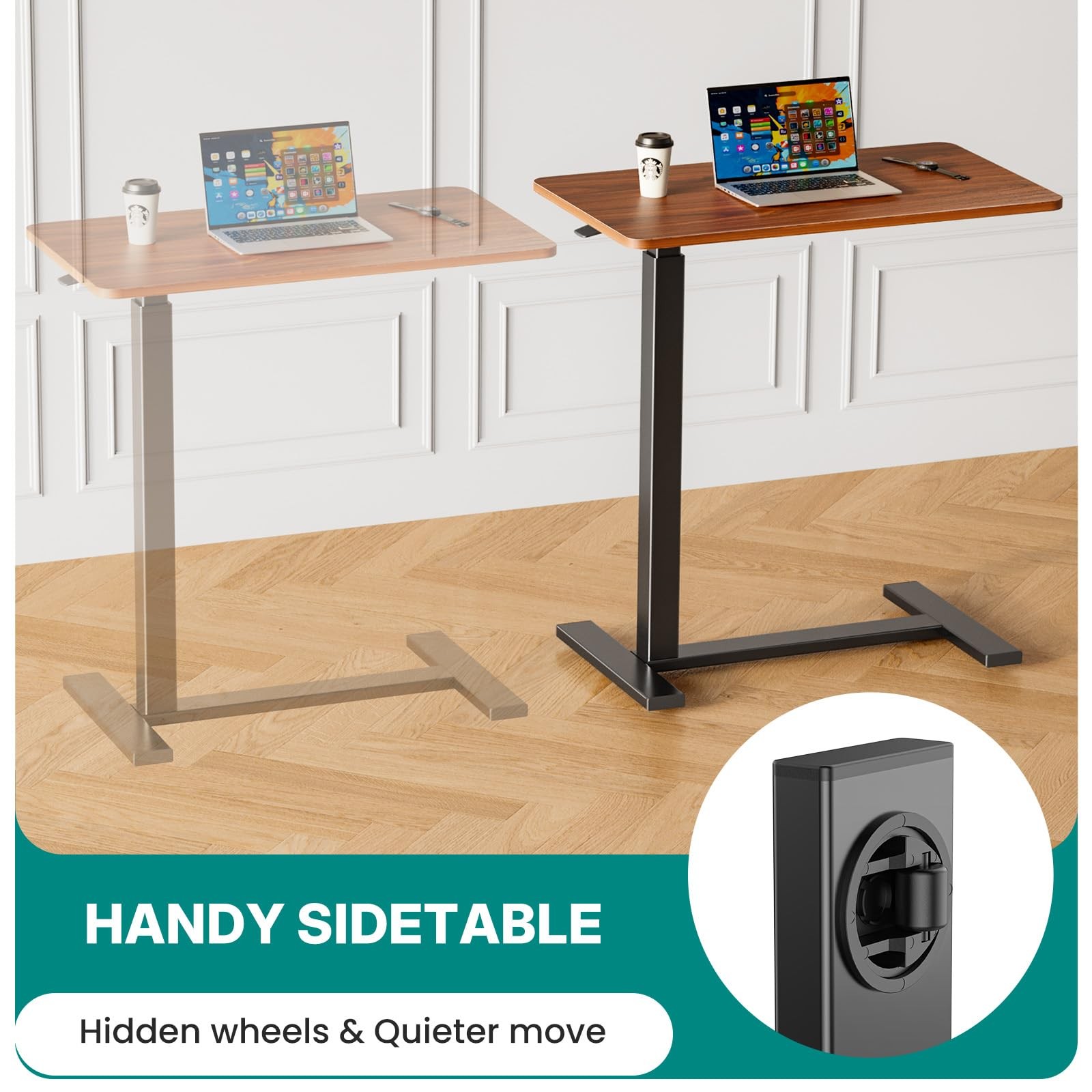 Olixis Overbed Bedside Table Adjustable Hospital Home Use Bed Table Wheels