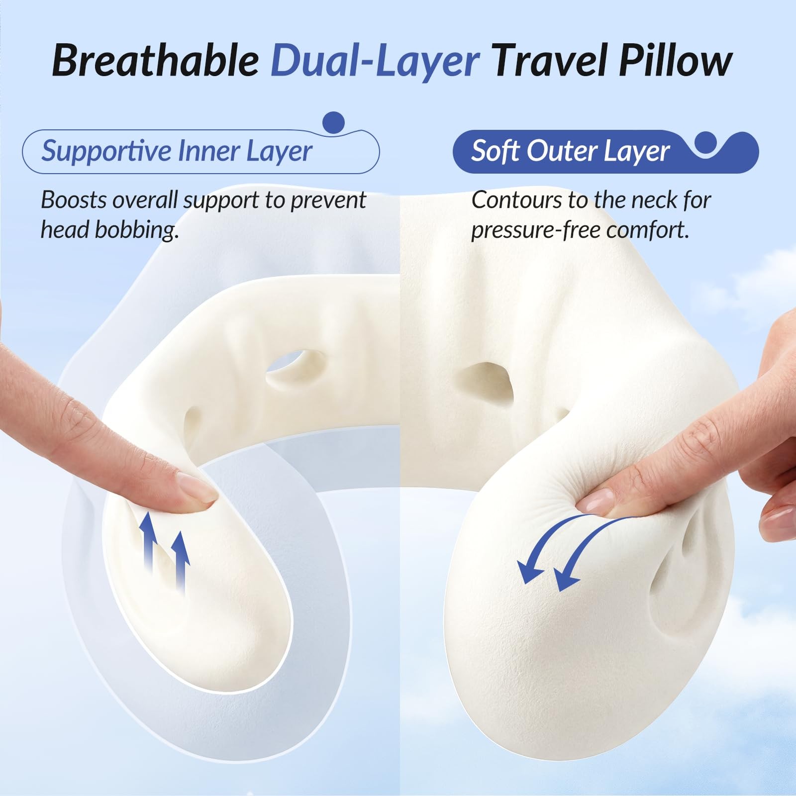 ZIKEE Dual-Layer Memory Foam Neck Pillow for Airplane, Travel Black