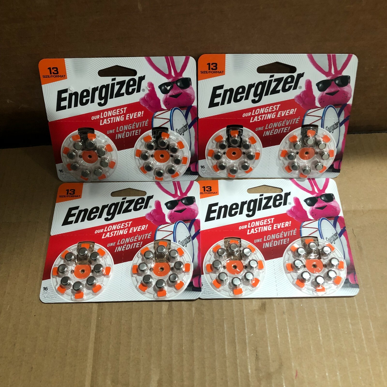 (4 PK) ENERGIZER AZ13DP-16 HEARING AID BATTERIES, SIZDE 13, (16 EACH PK)B NEW