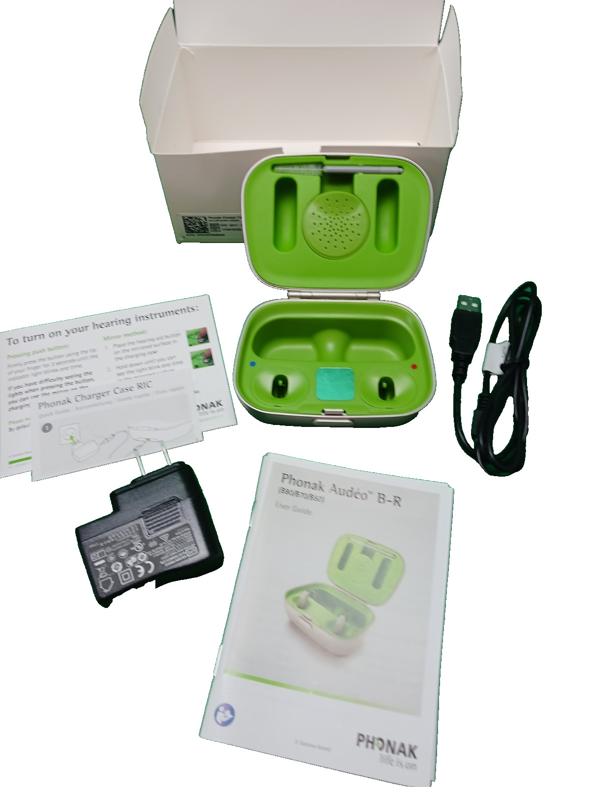 Phonak Hearing Aid Charger Case RIC With Power Supply & USB Cord