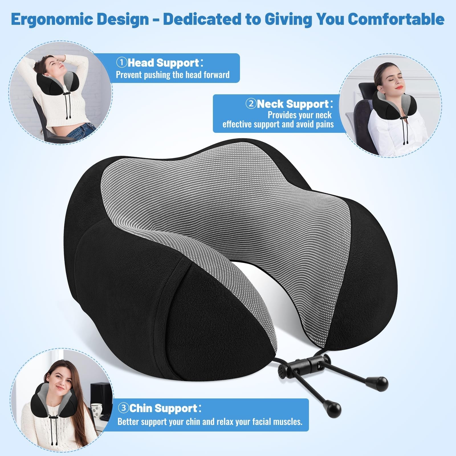 CloudBliss Travel Pillow Premium Memory Foam, Comfortable & 1-pack, Black