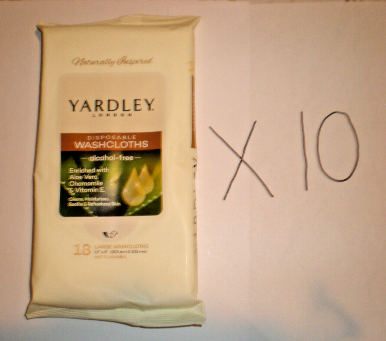 10 PACKS DISPOSABLE WASHCLOTHS 18 IN EACH BY Yardley London LARGE SIZE 12″ x 8″