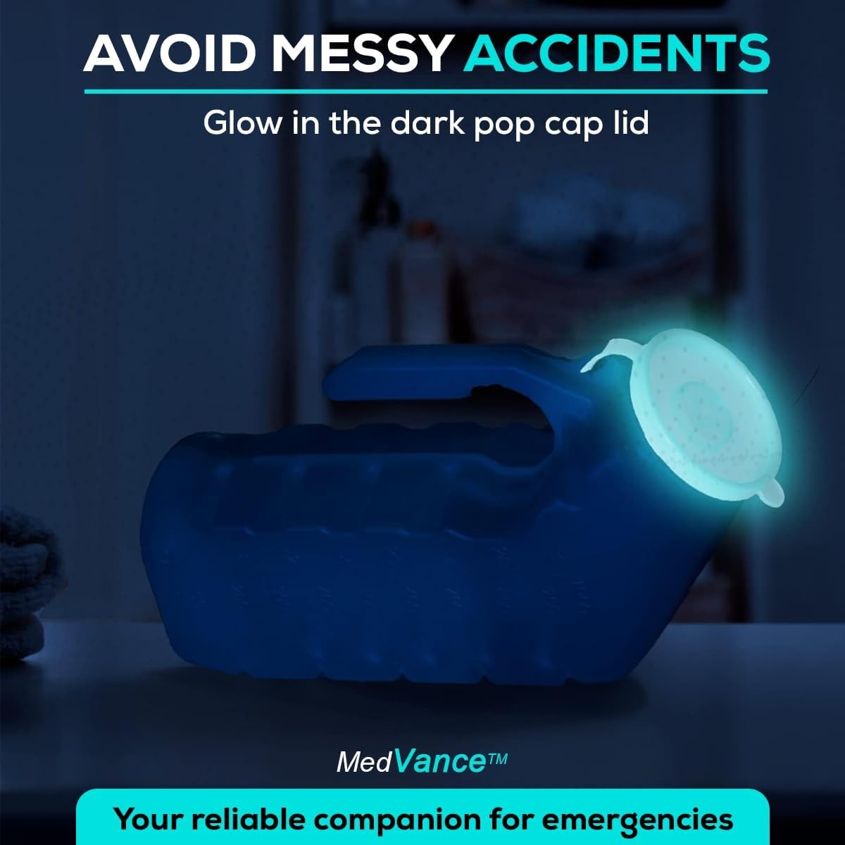 MedVance- Urinals for Men 1000ml with Glow in The Dark Spill Proof Pop Cap Lid,