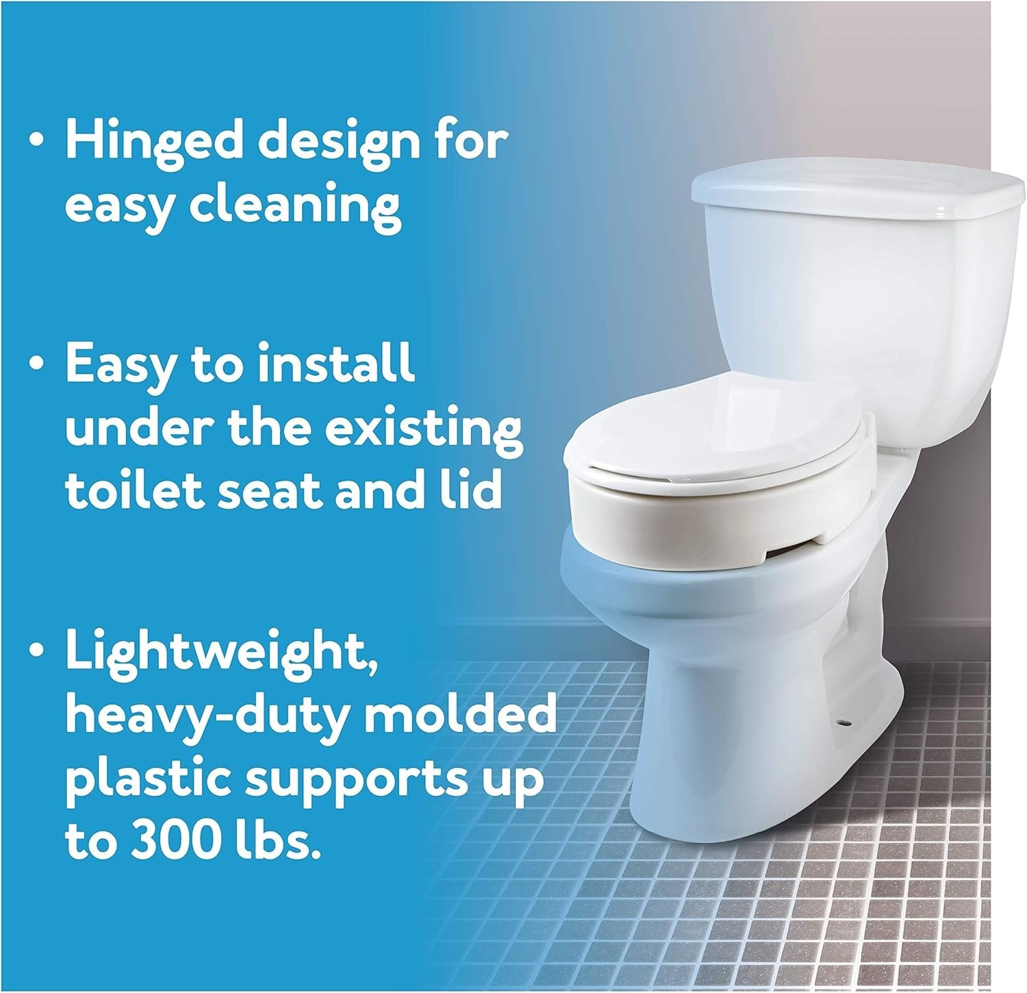 Carex Hinged Elongated Raised Toilet Seat Riser Adds 3.5 Inches 300LB (1575)