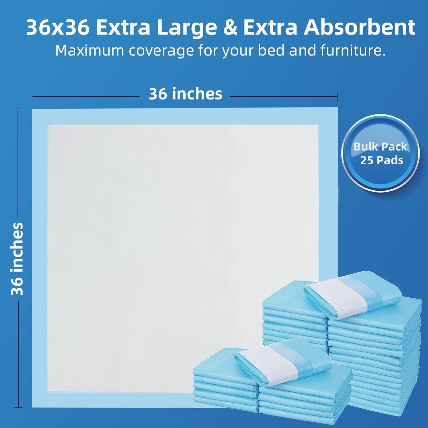 Extra Large Chucks 36″x36″ Disposable XXL 36"x36" (25 Count), Blue