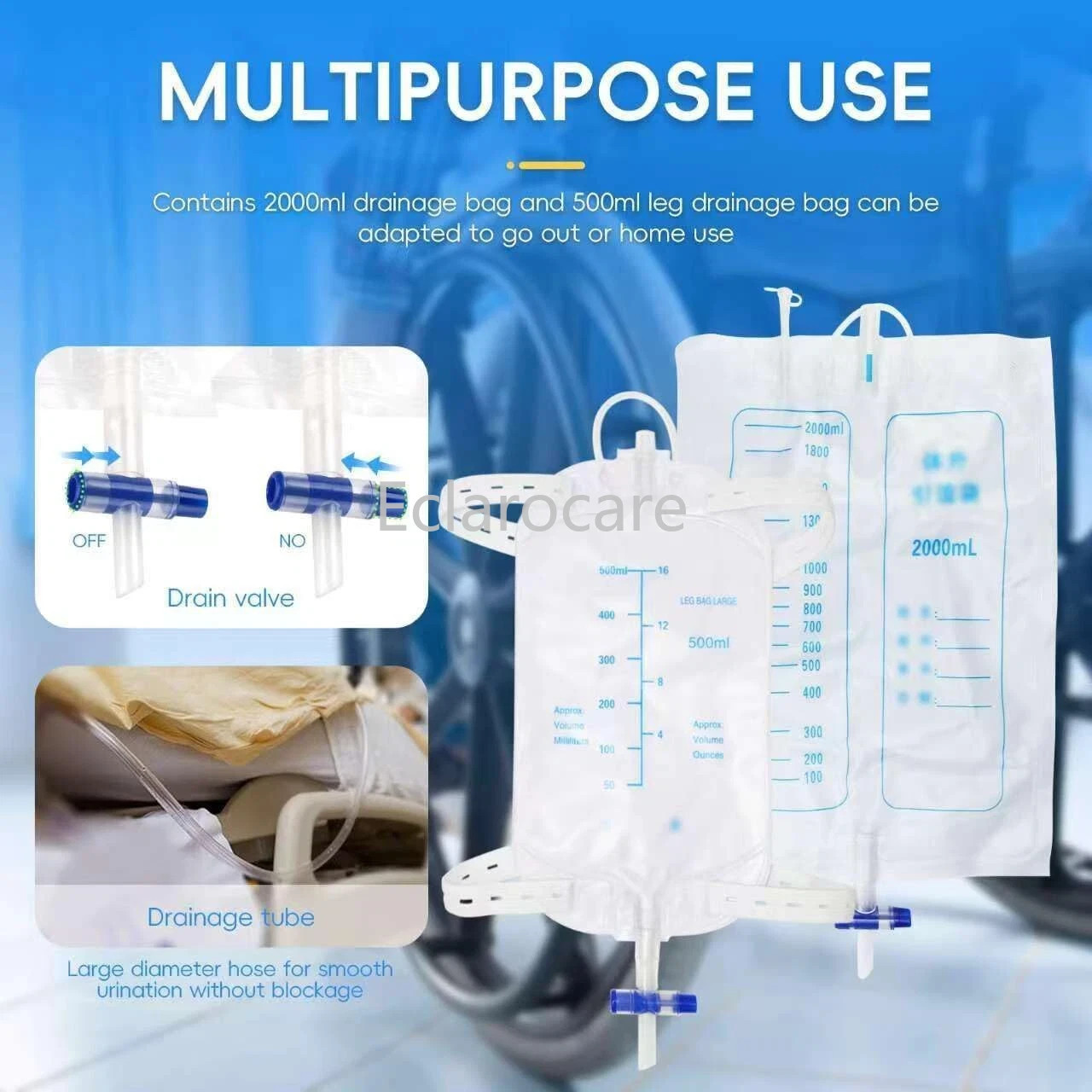 2000ml 1000ml 500ml Men Wearable Urinal Reusable Protable Silicone Urine Leg Bag